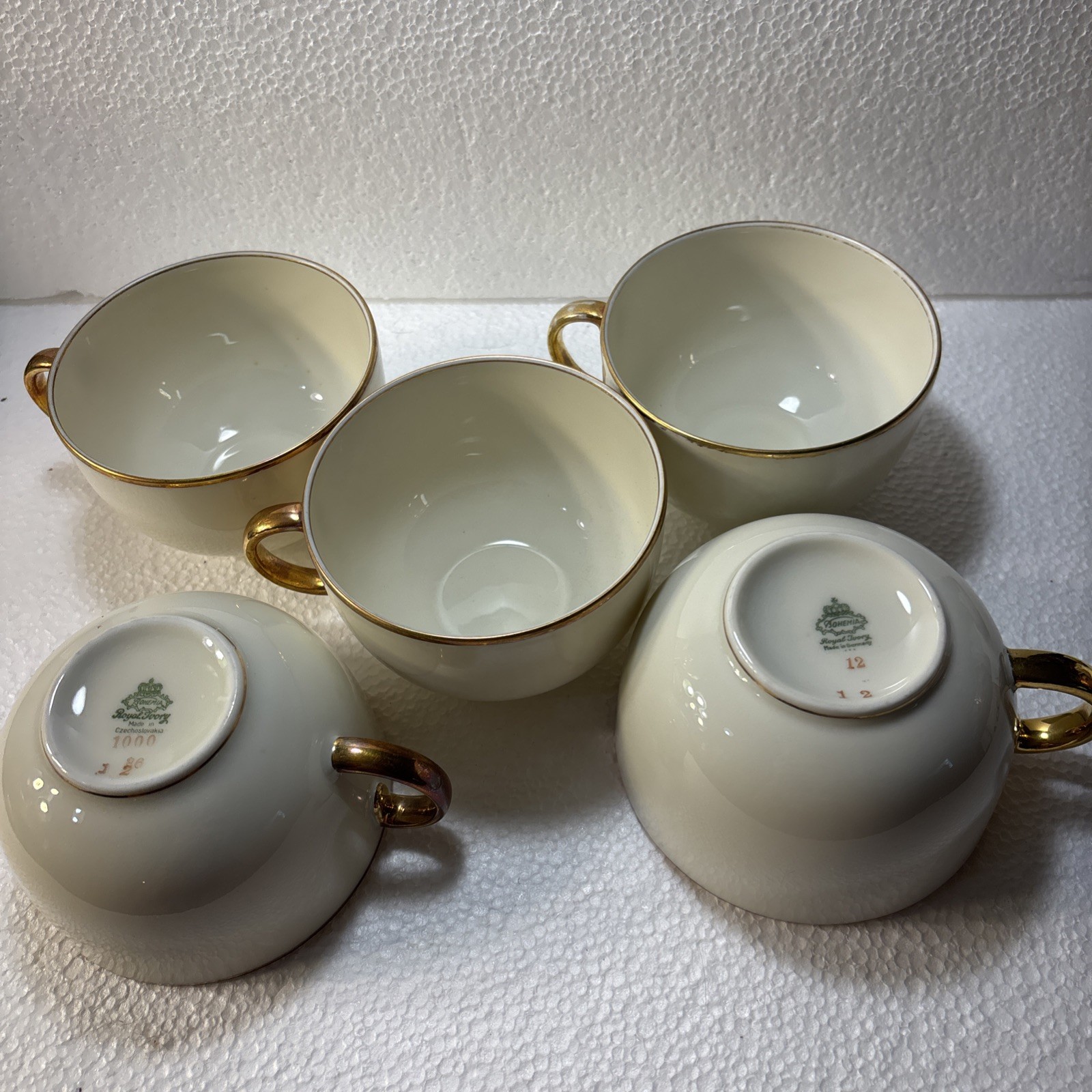 VTG Bohemia Royal Ivory Porcelain Tea Cups ( 5 )Gold Trim Made in Germany stamps