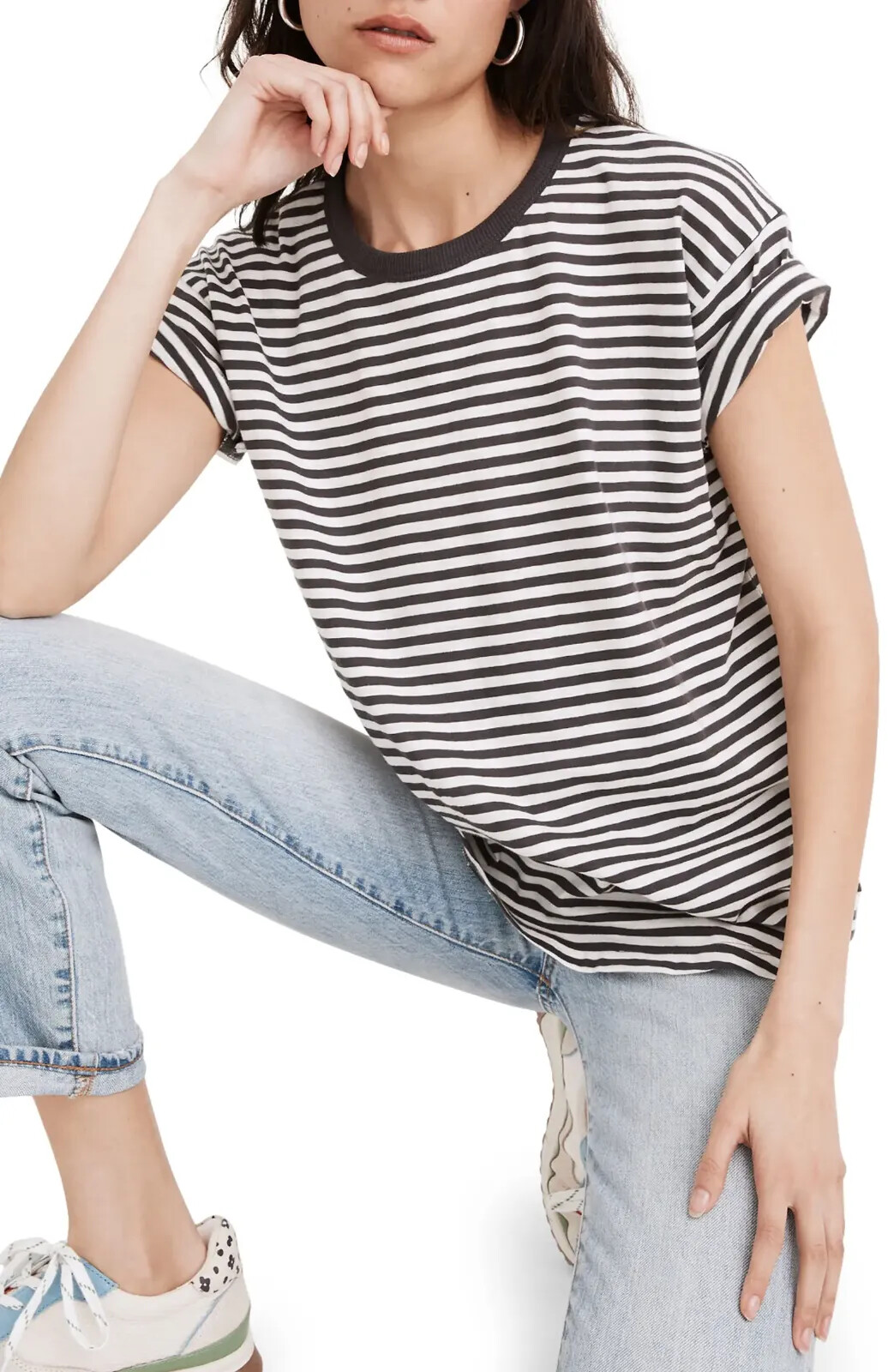 NWT Madewell Damien Stripe Whisper Cotton Crewneck Everyday T-Shirt, Medium