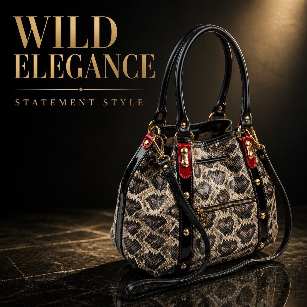 Marino Orlandi Designer-inspired Black & Beige Snake Print leather Tote Marino Orlandi Designer-inspired Black & Beige Snake Print leather Tote