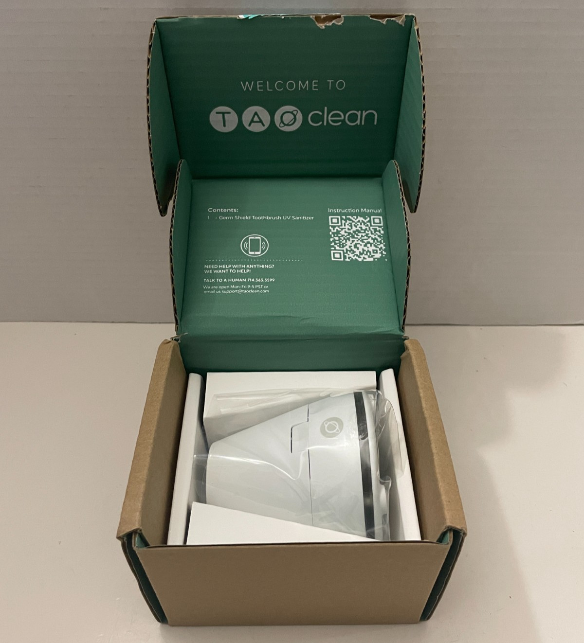 -Open Box- TAO Clean Germ Shield Travel Toothbrush UV Sanitizer White