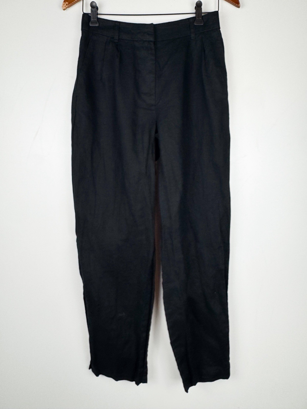 Quince 100% European Linen Pleated Trouser Pants Womens 4 Black High Rise Quince 100% European Linen Pleated Trouser Pants Womens 4 Black High Rise