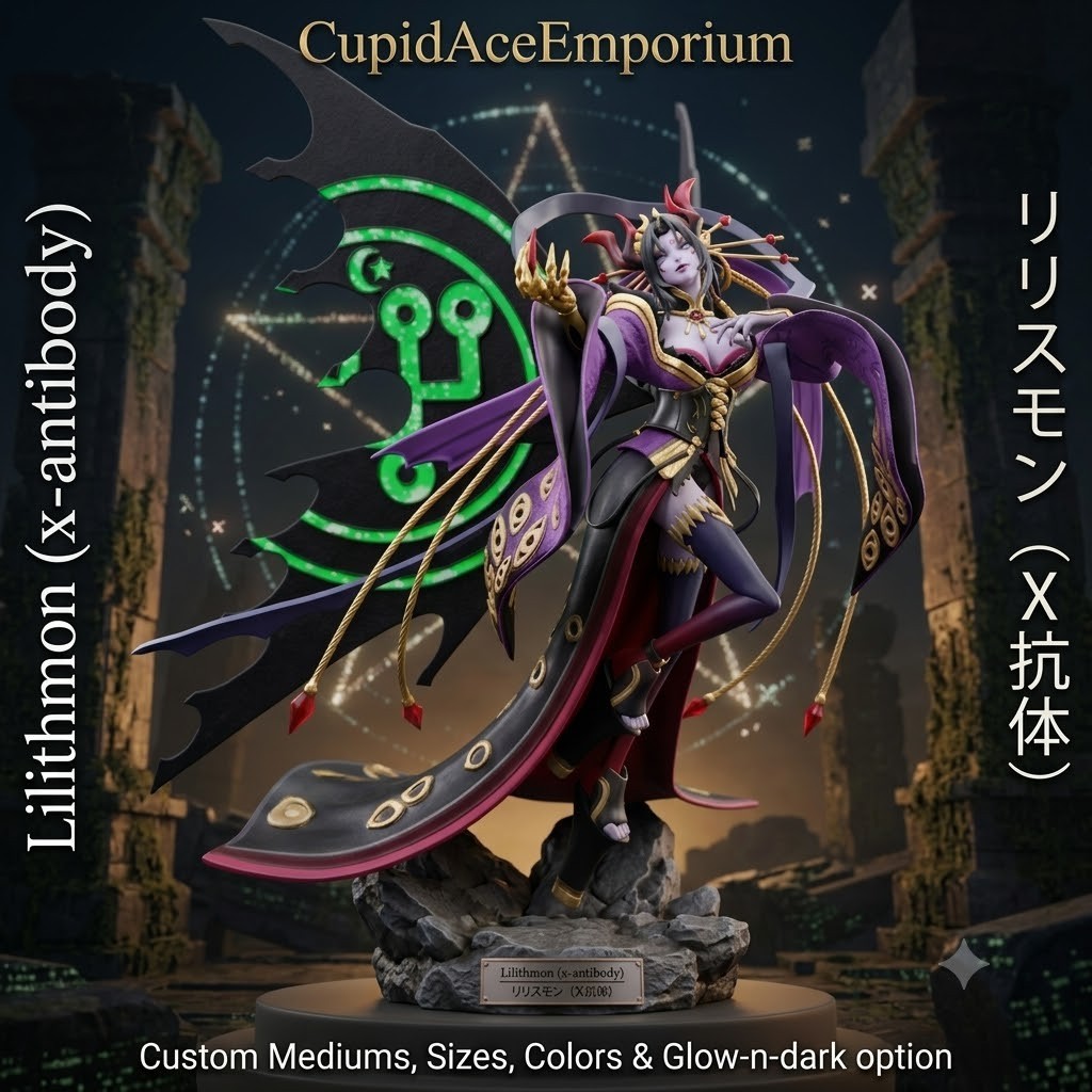 Lilithmon X-Antibody. 3d, Customizable PLA & Glow in Dark option. Digimon Raffle Lilithmon X-Antibody. 3d, Customizable PLA & Glow in Dark option. Digimon Raffle