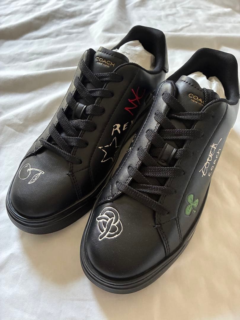 Men 8.0US Coach Leather Sneakers Black