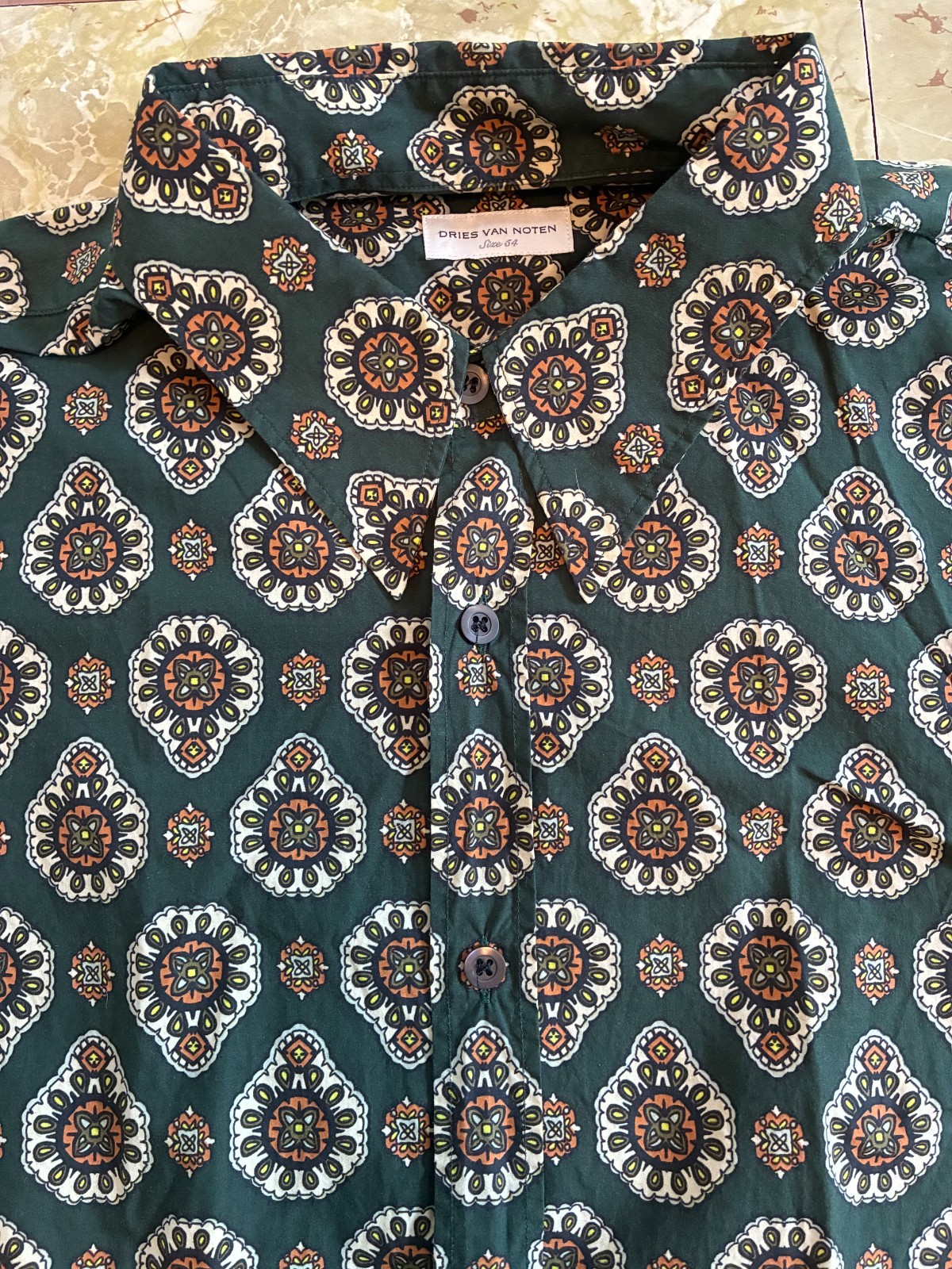Dries Van Noten Shirt, Men\'s Size 54 (M/L), 100% Cotton, Geometric Print Dries Van Noten Shirt, Men\'s Size 54 (M/L), 100% Cotton, Geometric Print