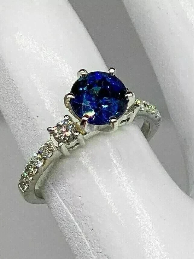 2.56 Ct Round Cut Natural Blue Sapphire & Diamond Wedding Ring 14K White Gold
