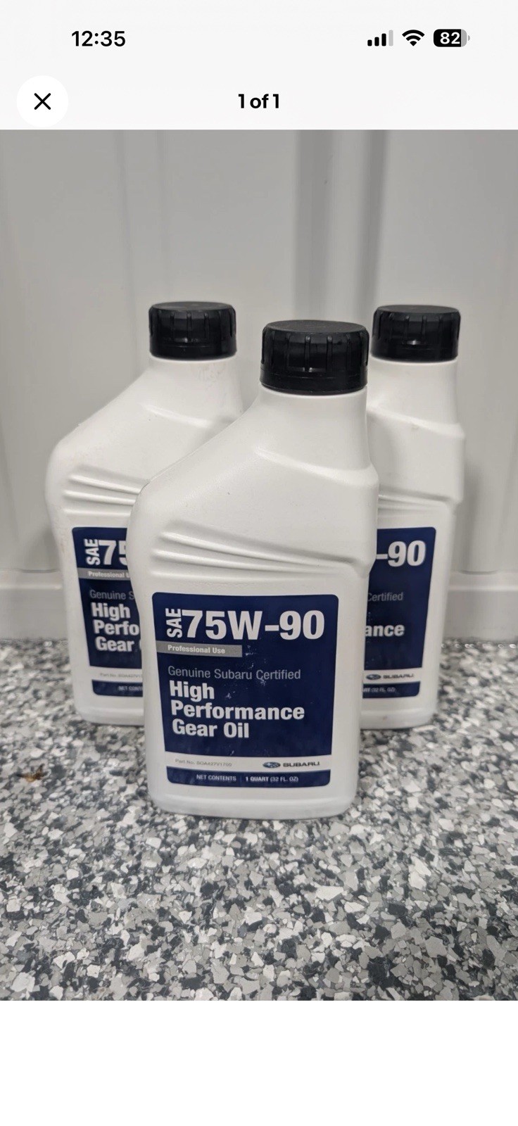 Subaru High Performance Gear Oil 3Quarts 75W90 Genuine OEM SOA427V1700 Subaru High Performance Gear Oil 3Quarts 75W90 Genuine OEM SOA427V1700