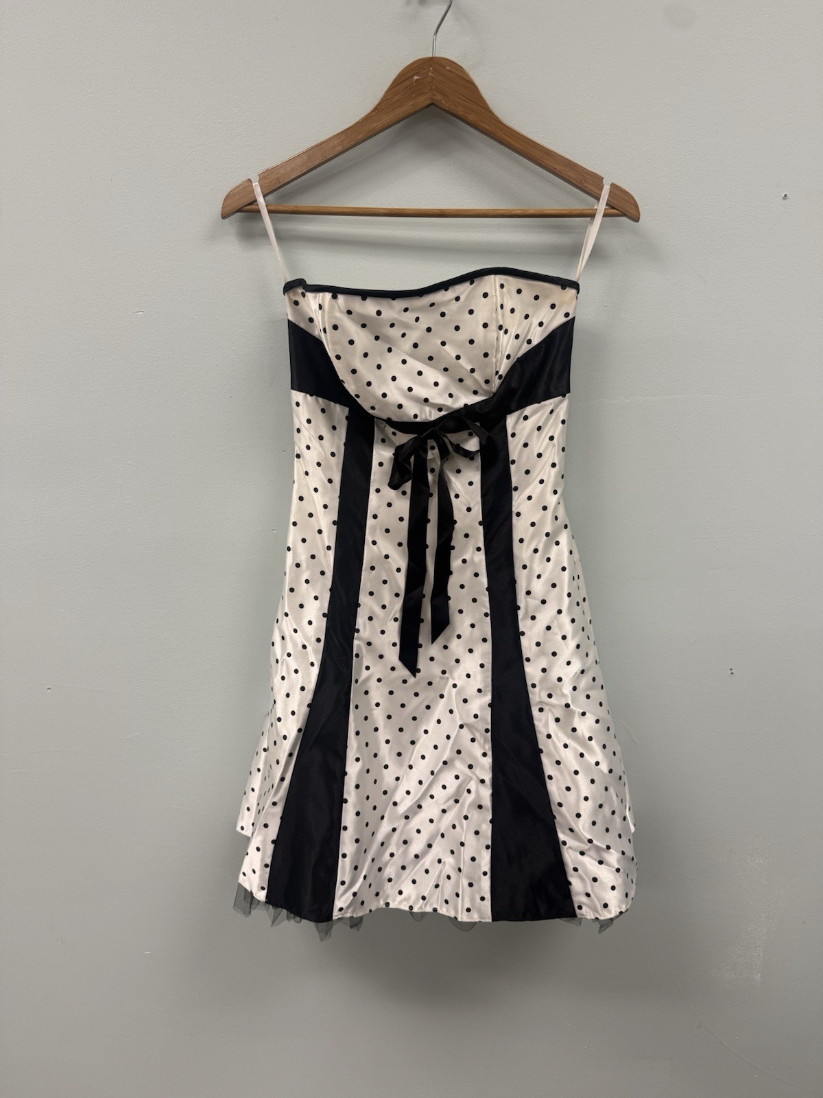 Vintage Jessica McClintock Gunne Sax Strapless Dress Polka Dot Bow Tulle Hem 3