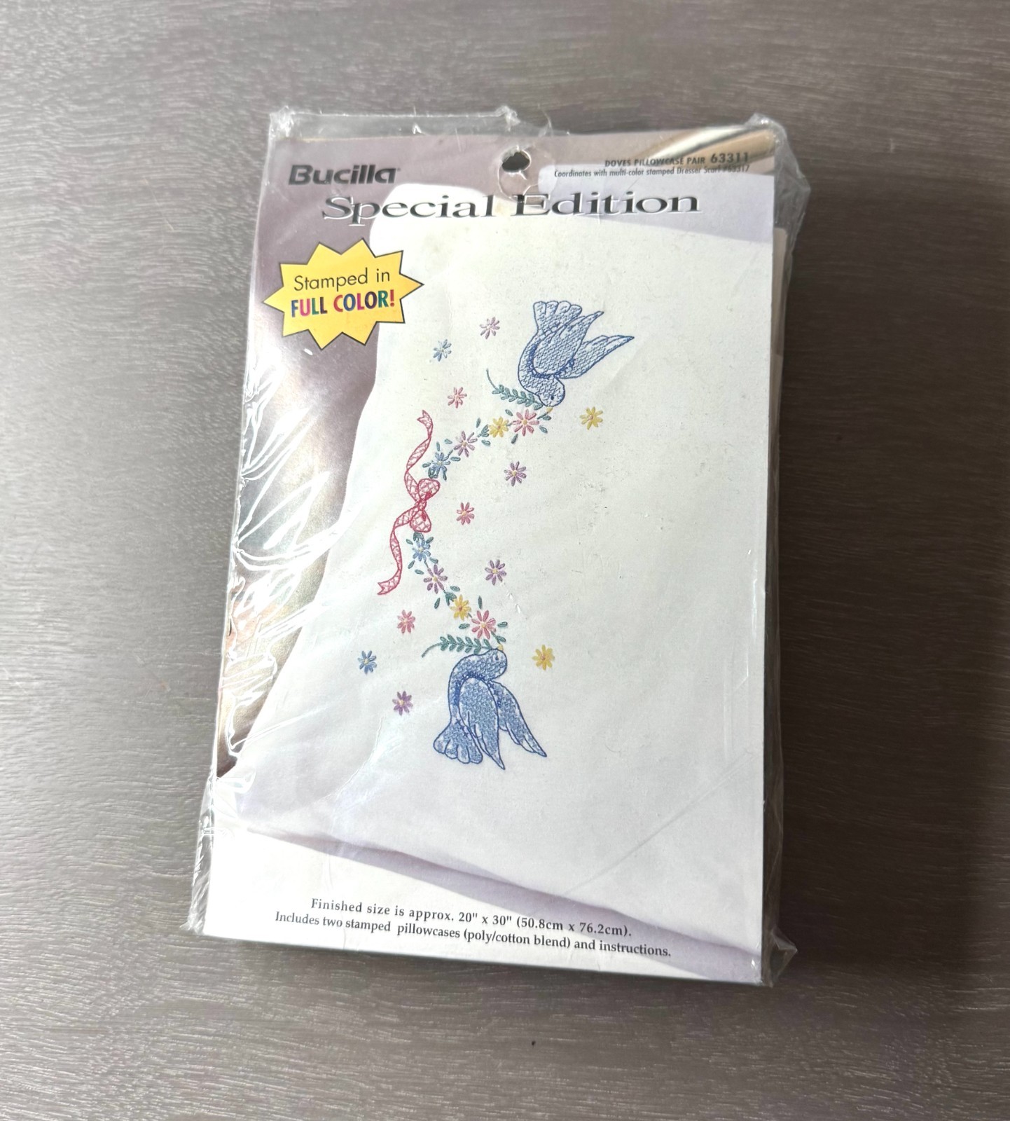 Vintage NIP Bucilla Special Edition Kit 2 Stamped Needlepoint Doves Pillowcases