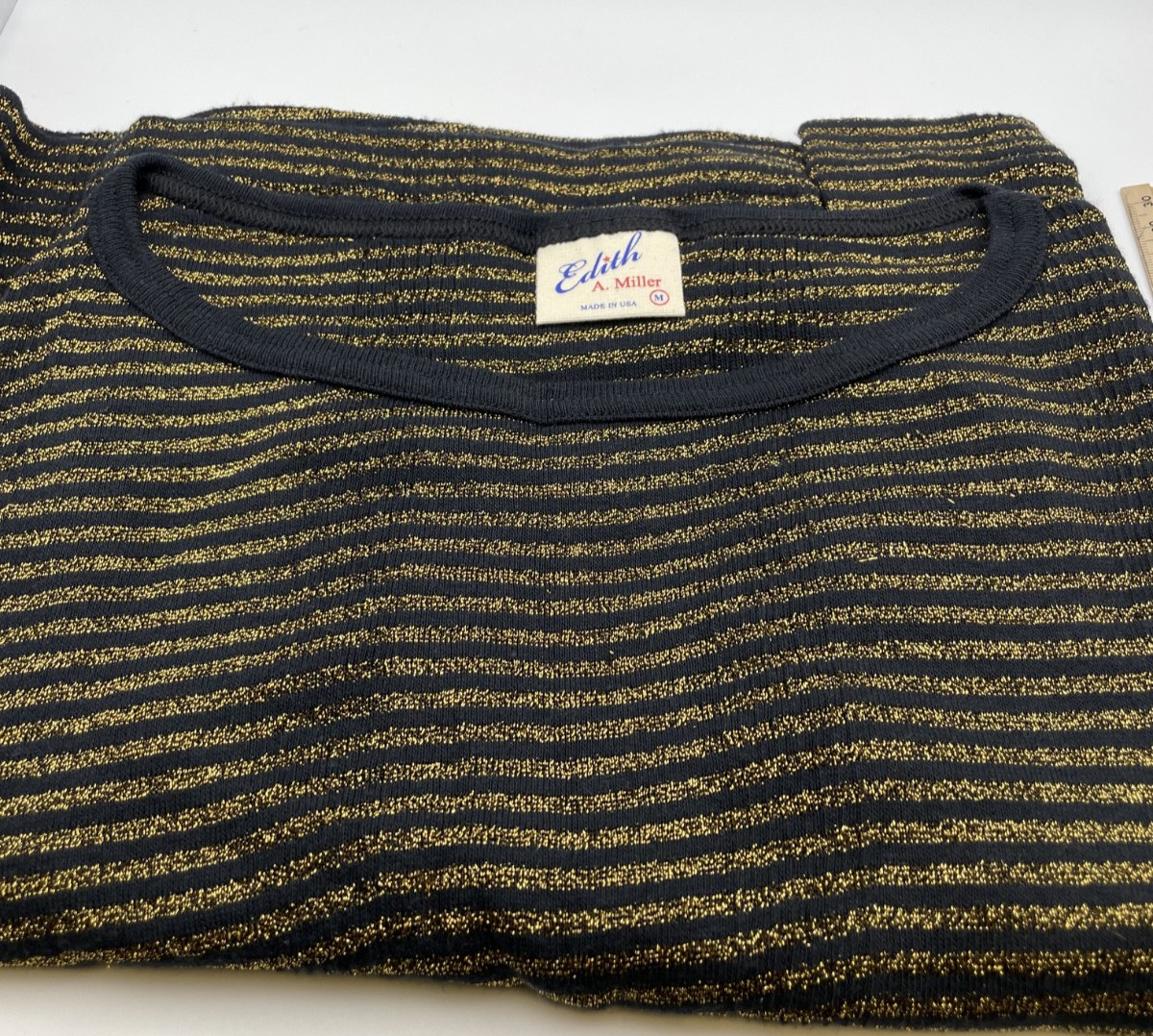 Vintage Edith A Miller Metallic Knit Black & Gold Stripe Dress - Size M