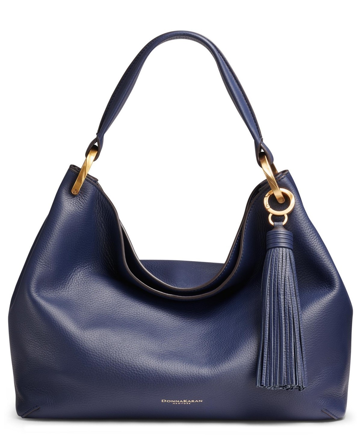 $388. Donna Karan N Y Glenwood Leather Shoulder Bag Tassel Detail Dark Night