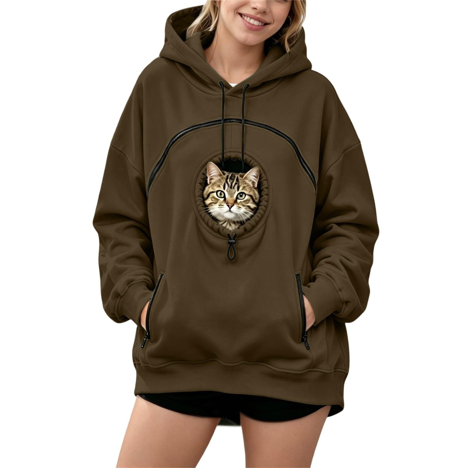 Pet Pouch Hoodie Cat Dog Carrier Hoodies with Pull Side Zip Pockets Hooded