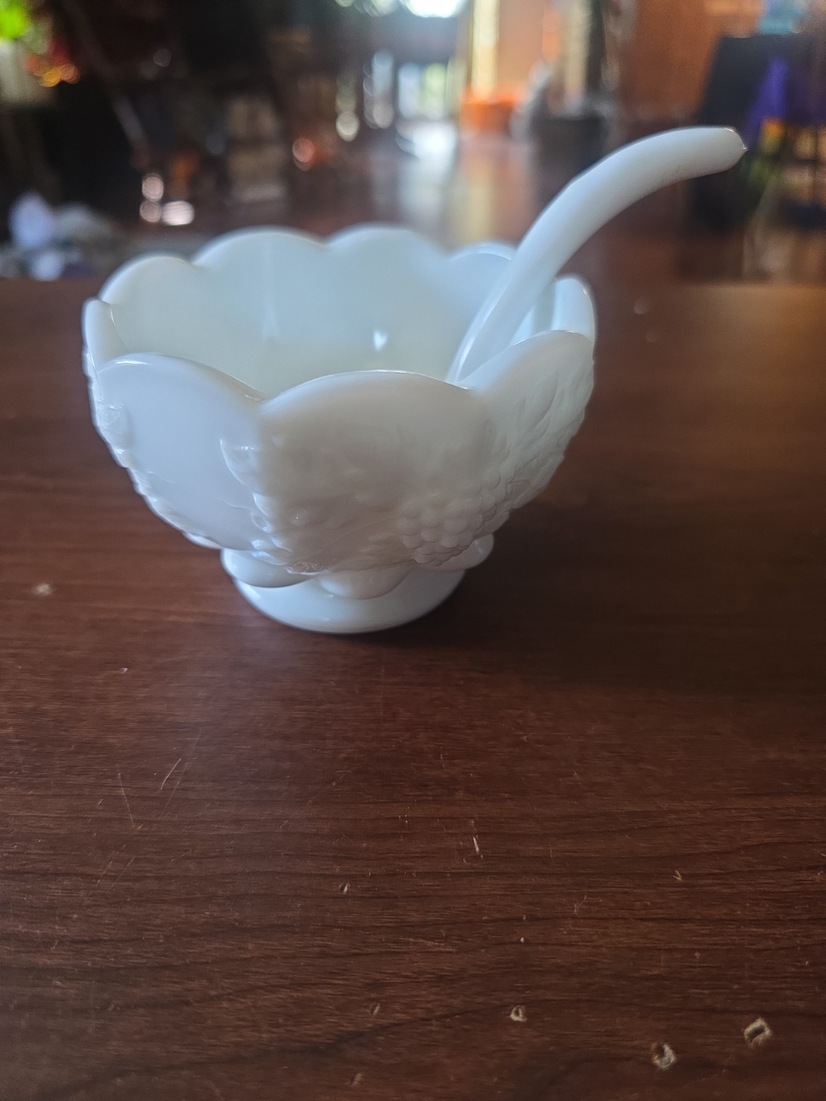  Westmoreland White Milk Glass Open Sugar Bowl Mustard Pot with Ladle Spoon