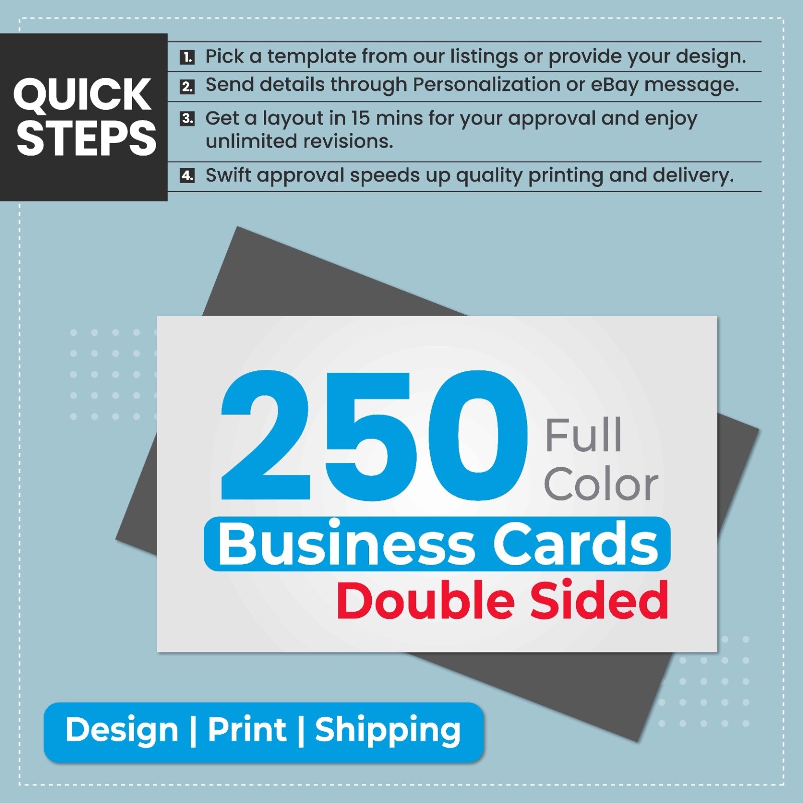 250 Custom Full Color Business Cards 2 Side Printing FREE DESIGN & 