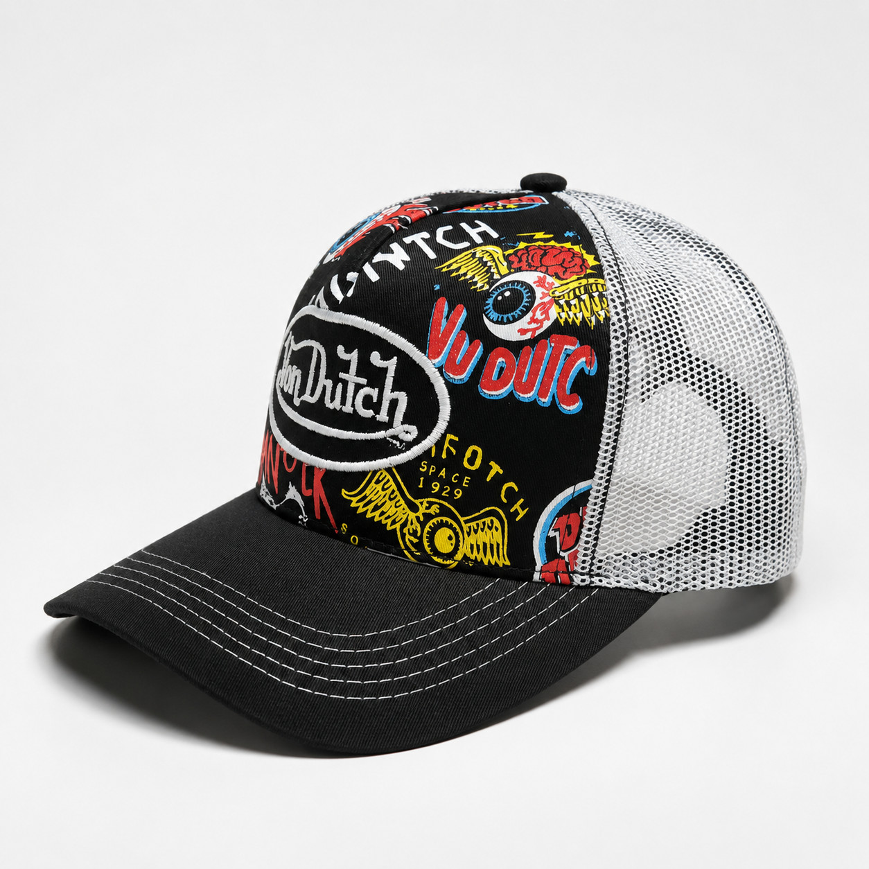Von Dutch Black Graphic Trucker Cap White Mesh Snapback Adjustable Streetwear Von Dutch Black Graphic Trucker Cap White Mesh Snapback Adjustable Streetwear