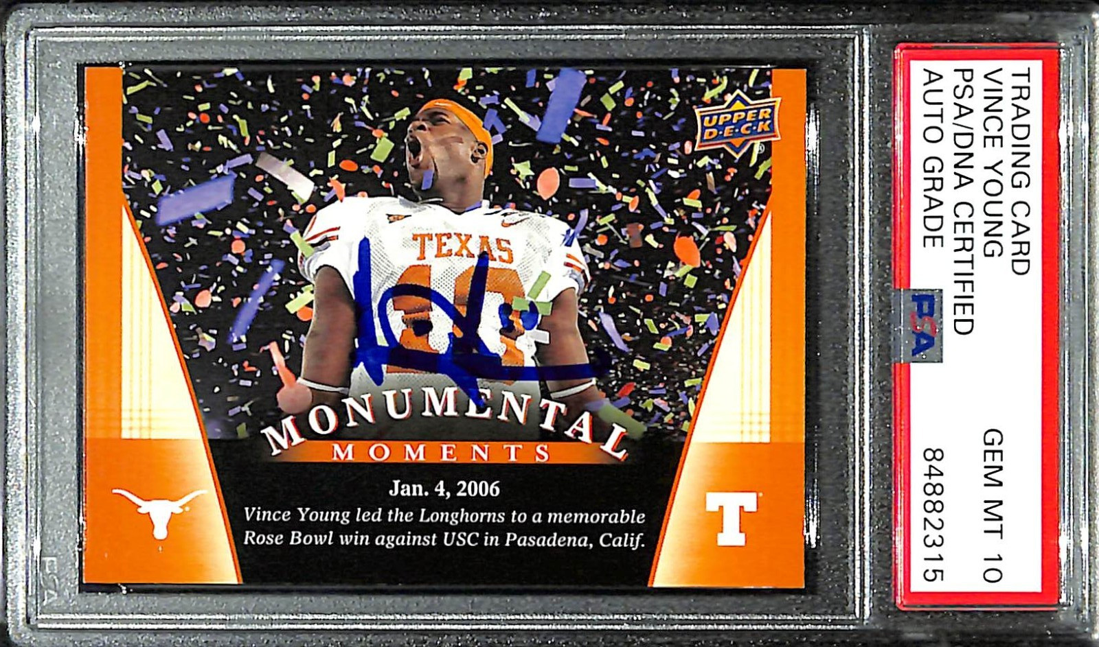 2011 Upper Deck Longhorns VINCE YOUNG Signed Card 95 Auto Graded PSA/DNA 10 Slab