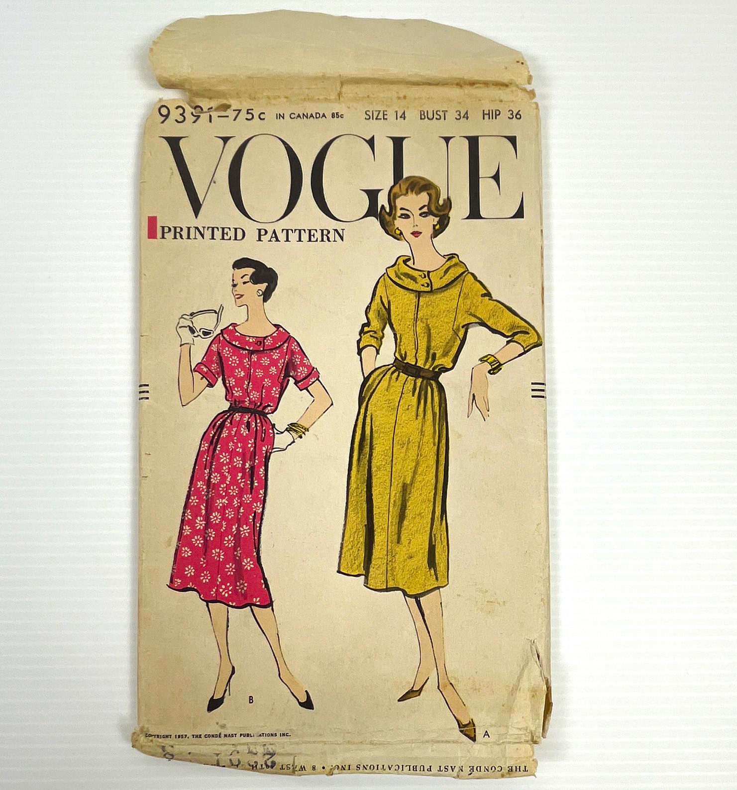 VTG Original 1950s Vogue Sewing Pattern No. 9391 One-Piece Dress Size 14 VTG Original 1950s Vogue Sewing Pattern No. 9391 One-Piece Dress Size 14