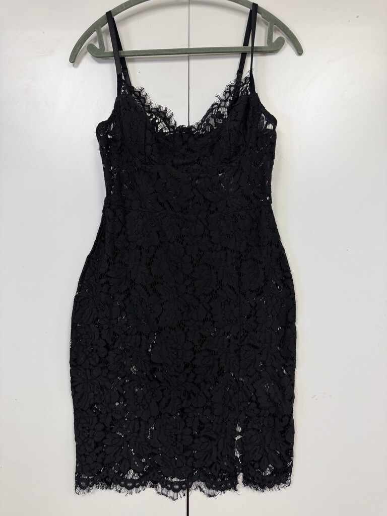 NWT Fashion Nova Dropping Hints Black Lace Bodycon Mini Dress Size M