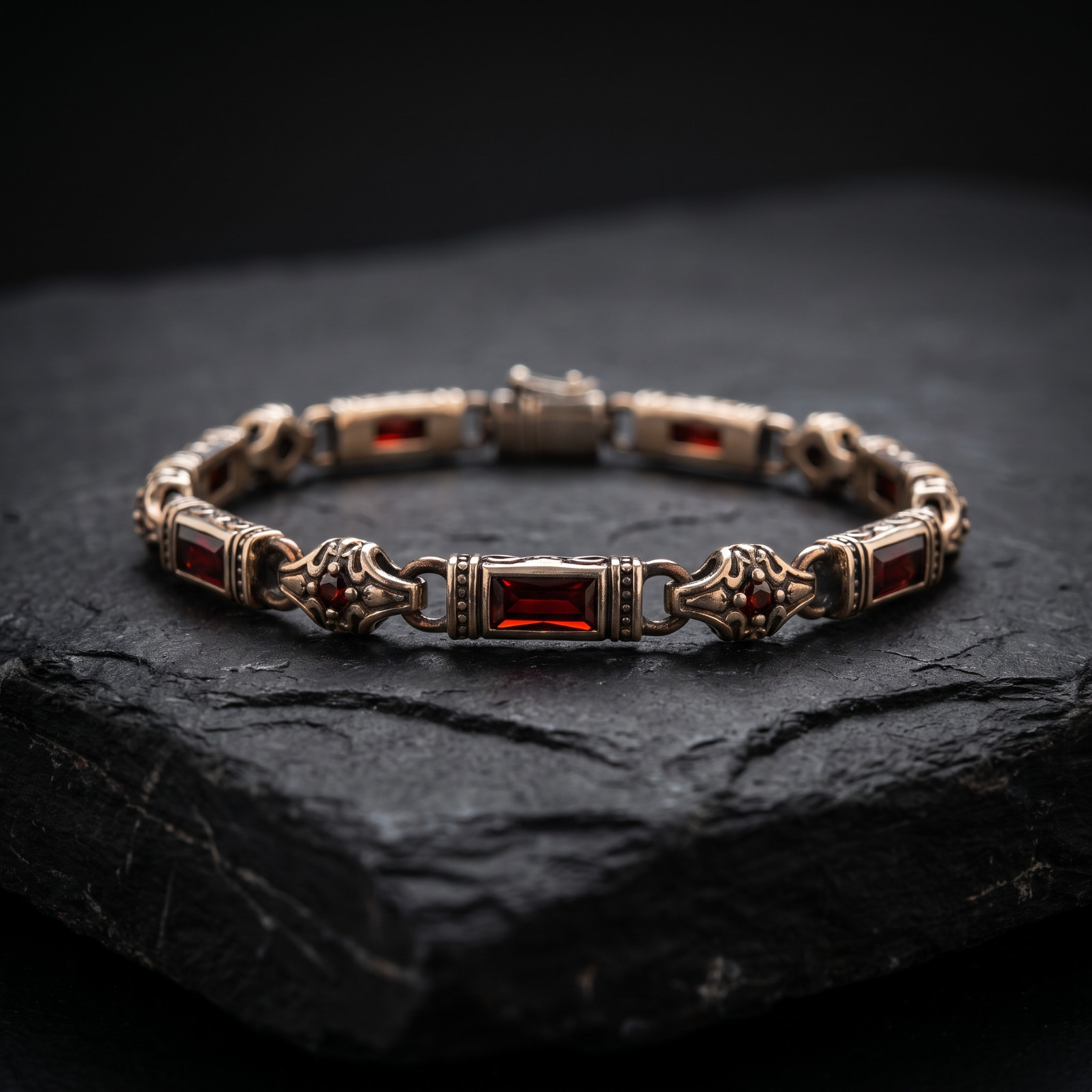 925 Sterling Silver Ruby Stone Men's Bracelet, Handmade Mens Bracelet