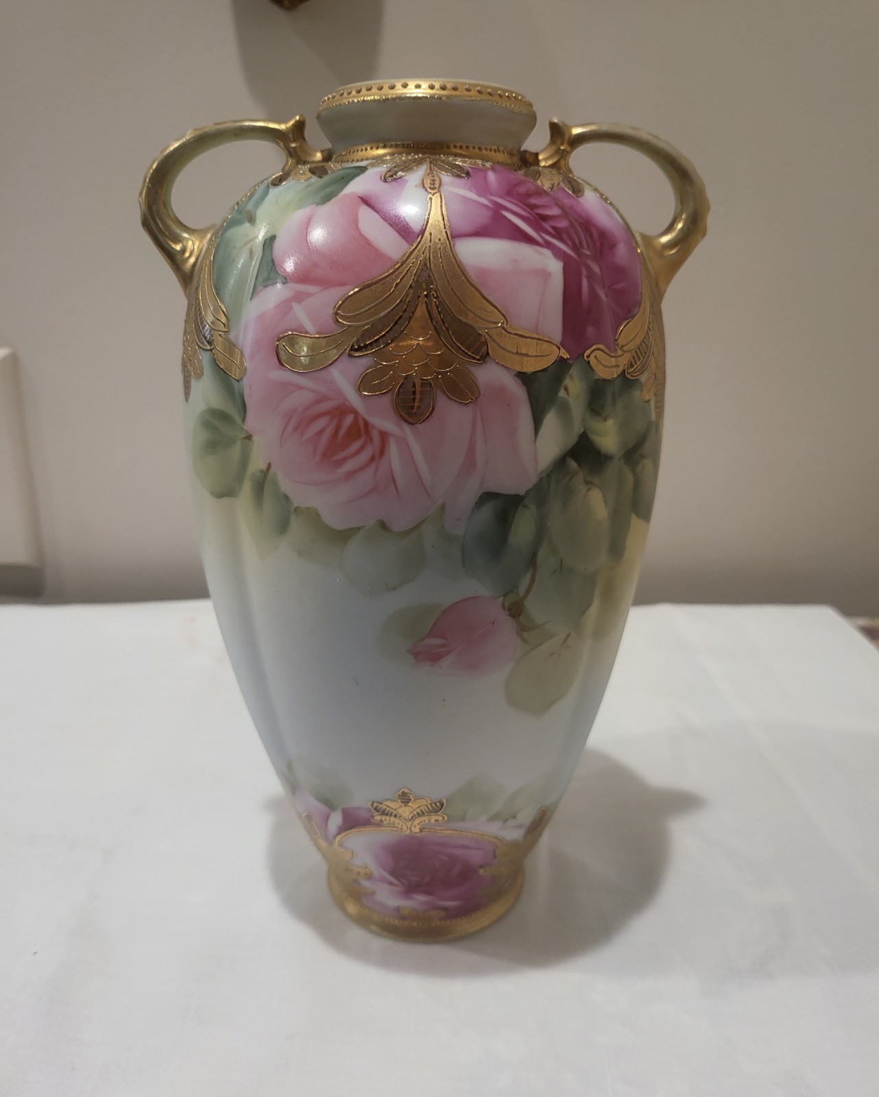 Antique Large Japanese Gilt Floral Double Handle Porcelain Vase