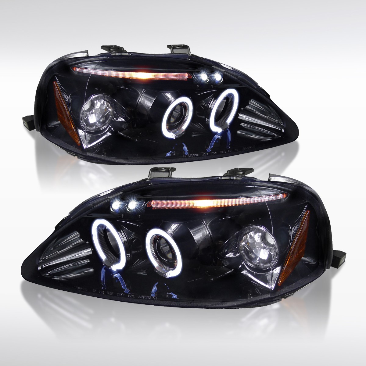 Fit 1999-2000 Honda Civic Smoke Black LED Halo Projector Headlights Lamps 99-00