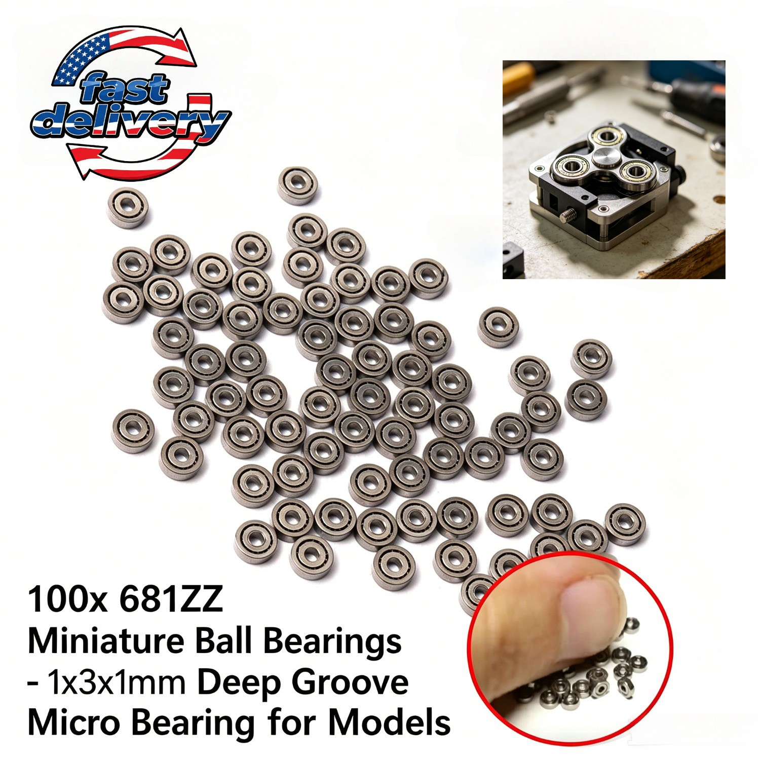 100x 681ZZ Miniature Ball Bearings – 1x3x1mm Deep Groove Micro Bearing for Model