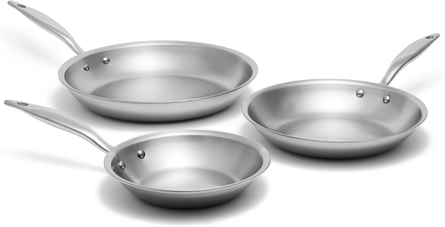 Heritage Steel 3-Piece Titanium 316Ti Fry Pan Set – 5-Ply Fully Clad – Induction