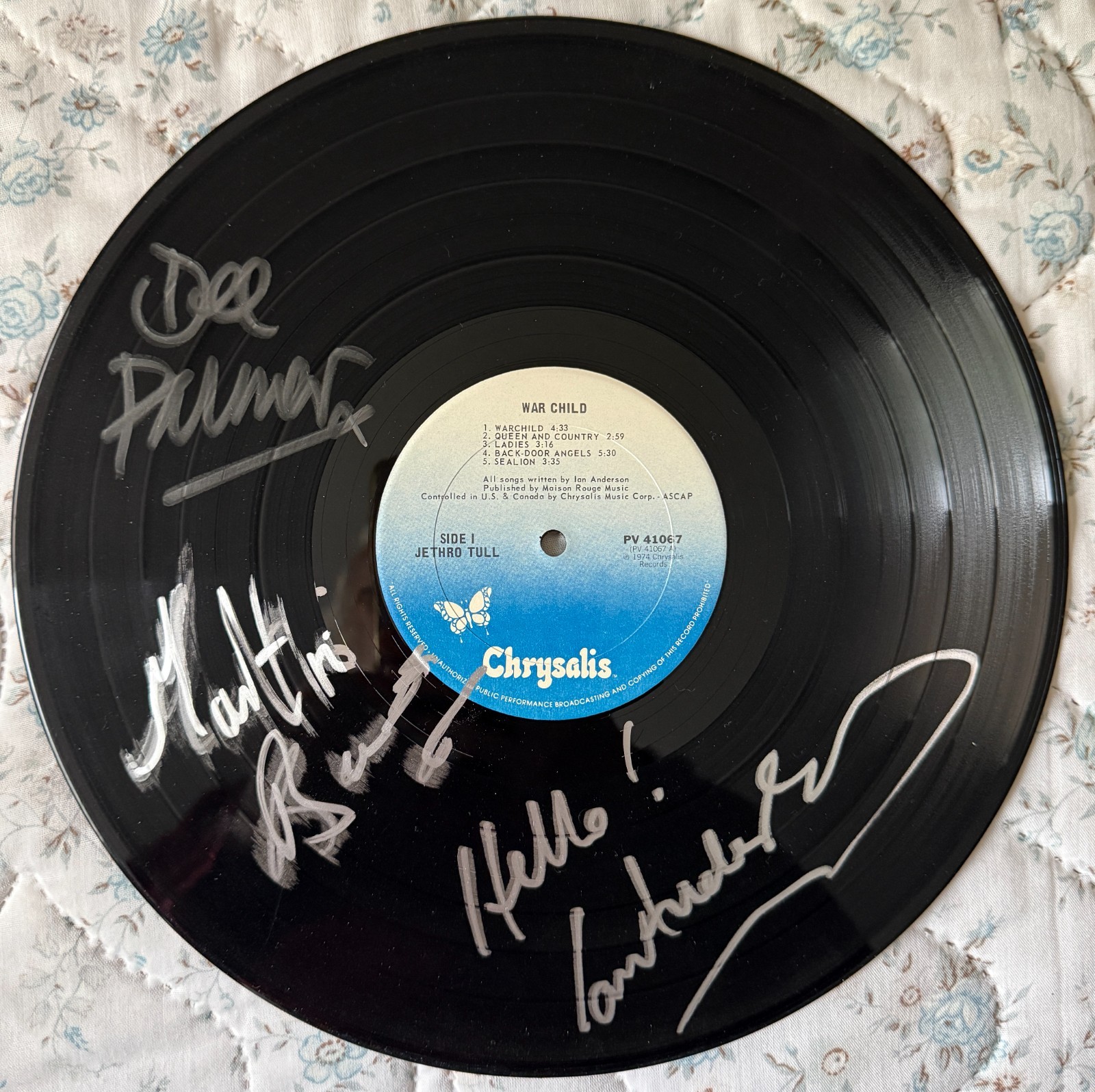 Jethro Tull War Child LP Signed Ian Anderson Martin Barre Dee Palmer COA