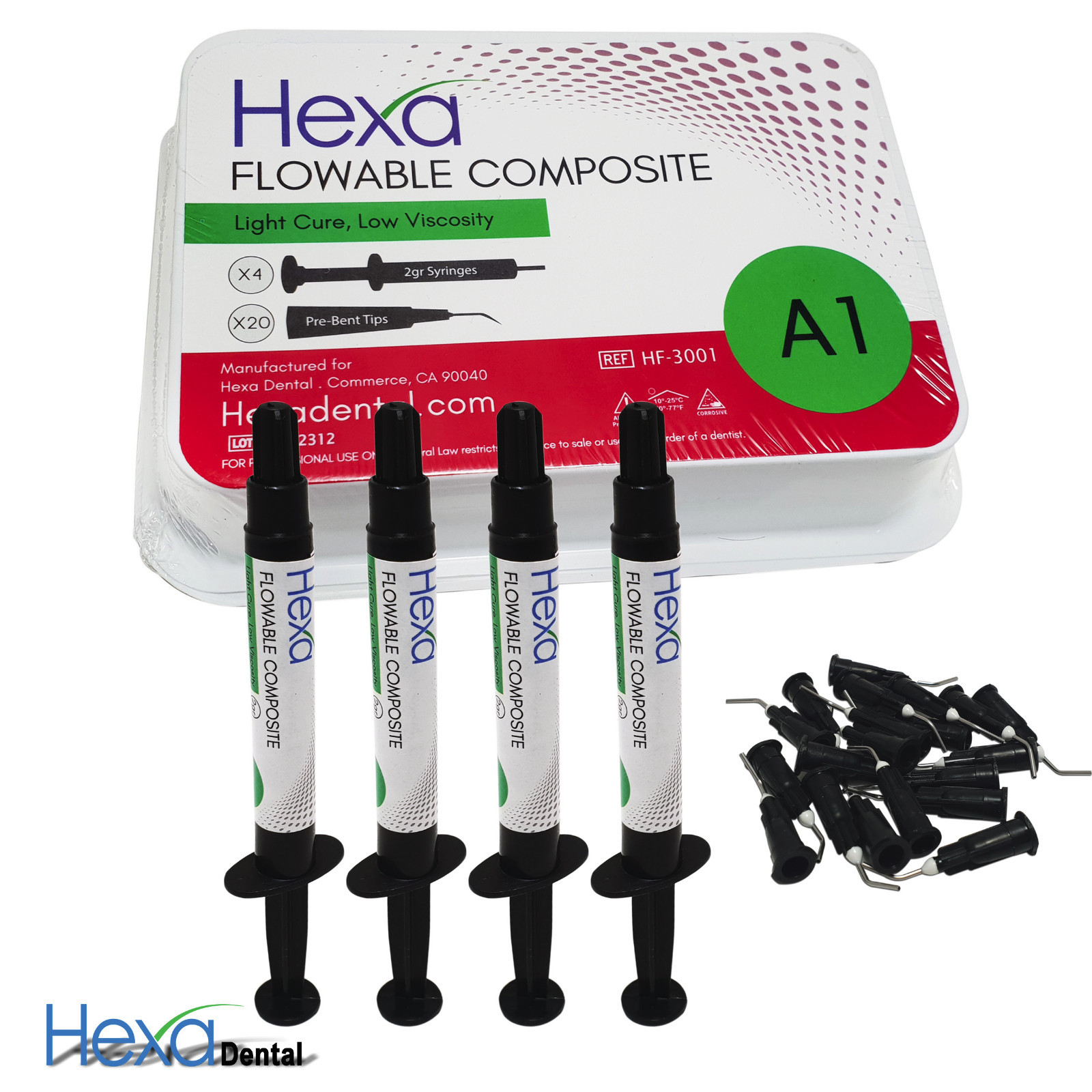 FLOWABLE COMPOSITE 4 SYRINGES +20 Tips Shades A1 A2 A3.5 B1 Top Quality