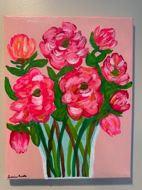 Original Painting Abstract  Red and Pink Bouquet 11x14\