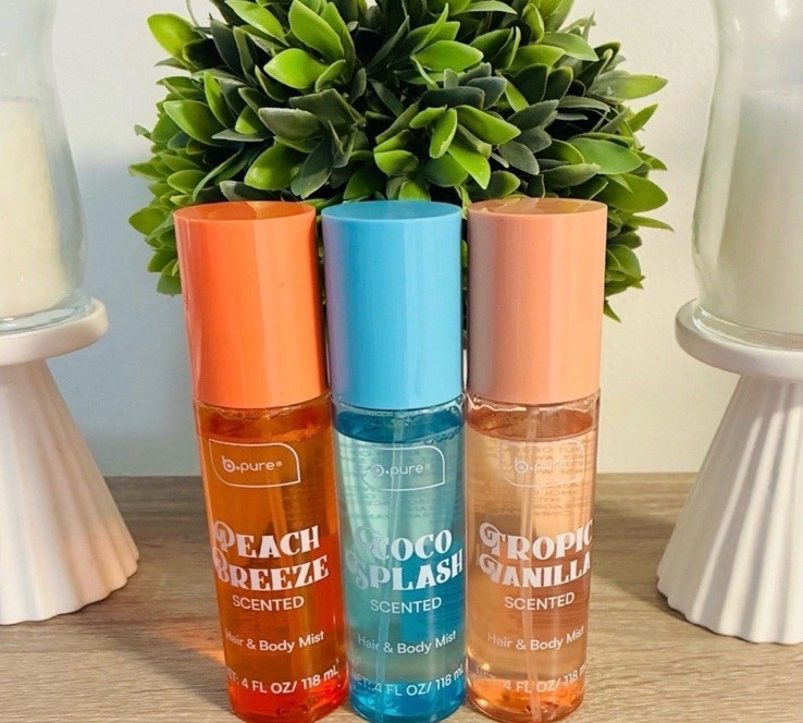 B Pure Hair & Body Mist Peach Breeze, Coco Splash &Tropical Vanilla Trio 4 Fl oz B Pure Hair & Body Mist Peach Breeze, Coco Splash &Tropical Vanilla Trio 4 Fl oz