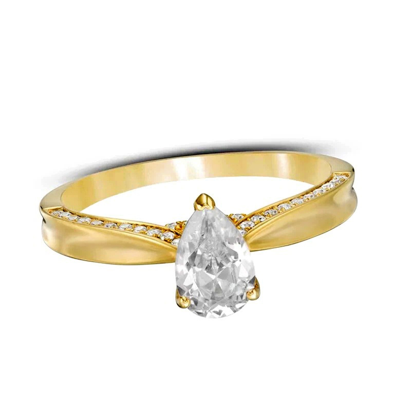 Certified White Diamond 5.00Cts. Pear Ring In Yellow Gold Finish - Tariffs Free