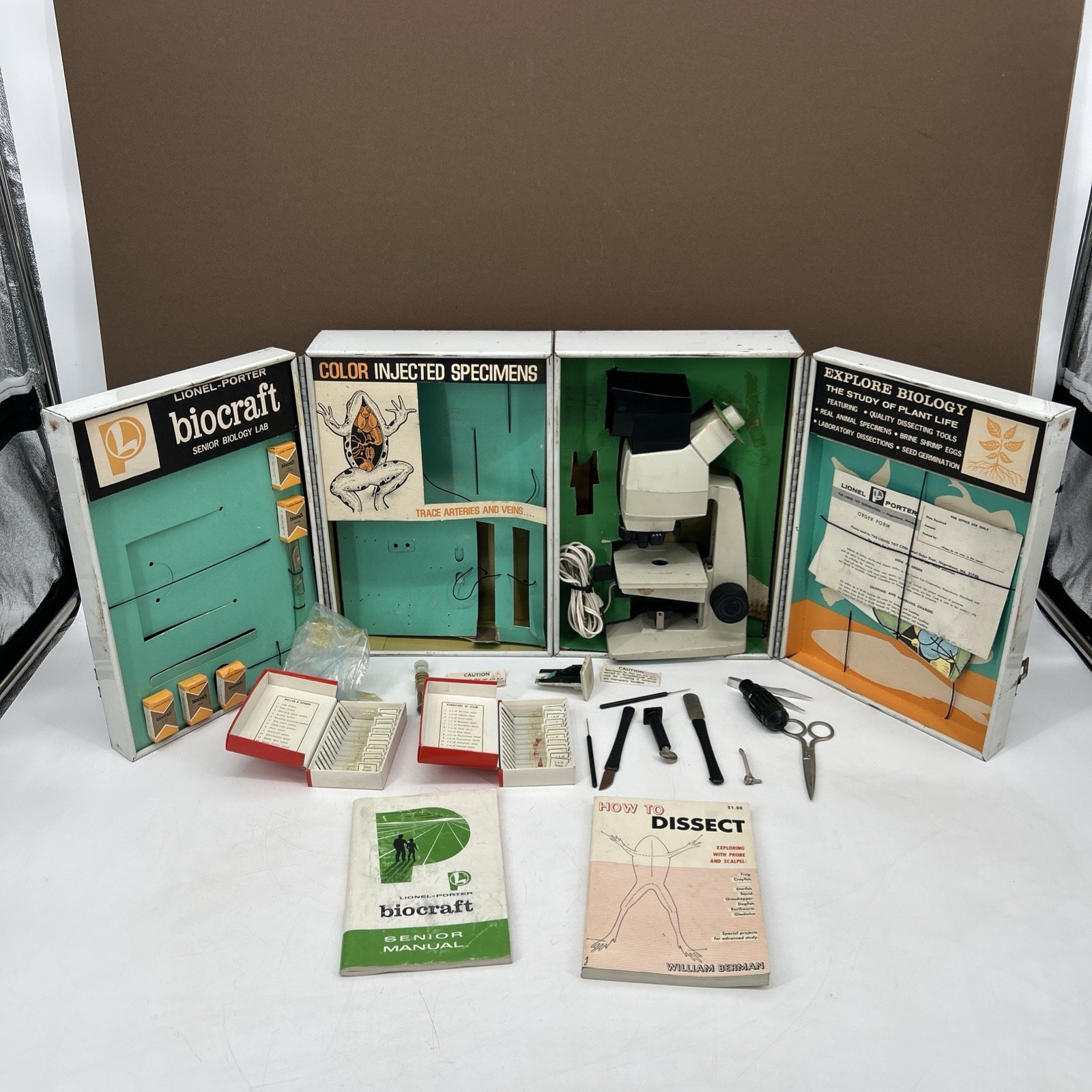 Vintage Lionel Porter Biocraft Biology Lab Metal Case Box Incomplete Accessories