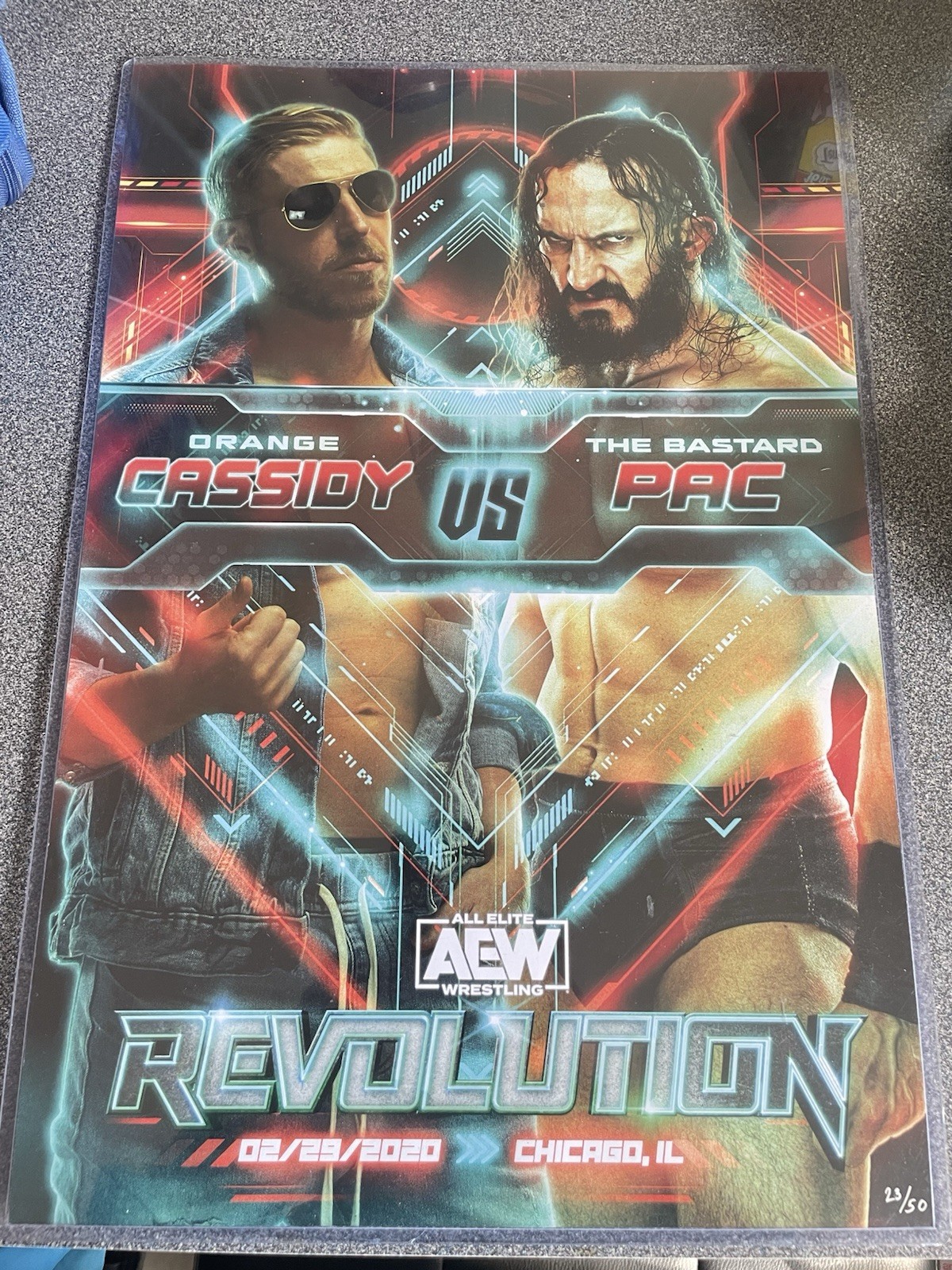 AEW MatchUp 12x18 Poster Orange Cassidy v PAC Revolution /50 Ben Satterley RIP AEW MatchUp 12x18 Poster Orange Cassidy v PAC Revolution /50 Ben Satterley RIP