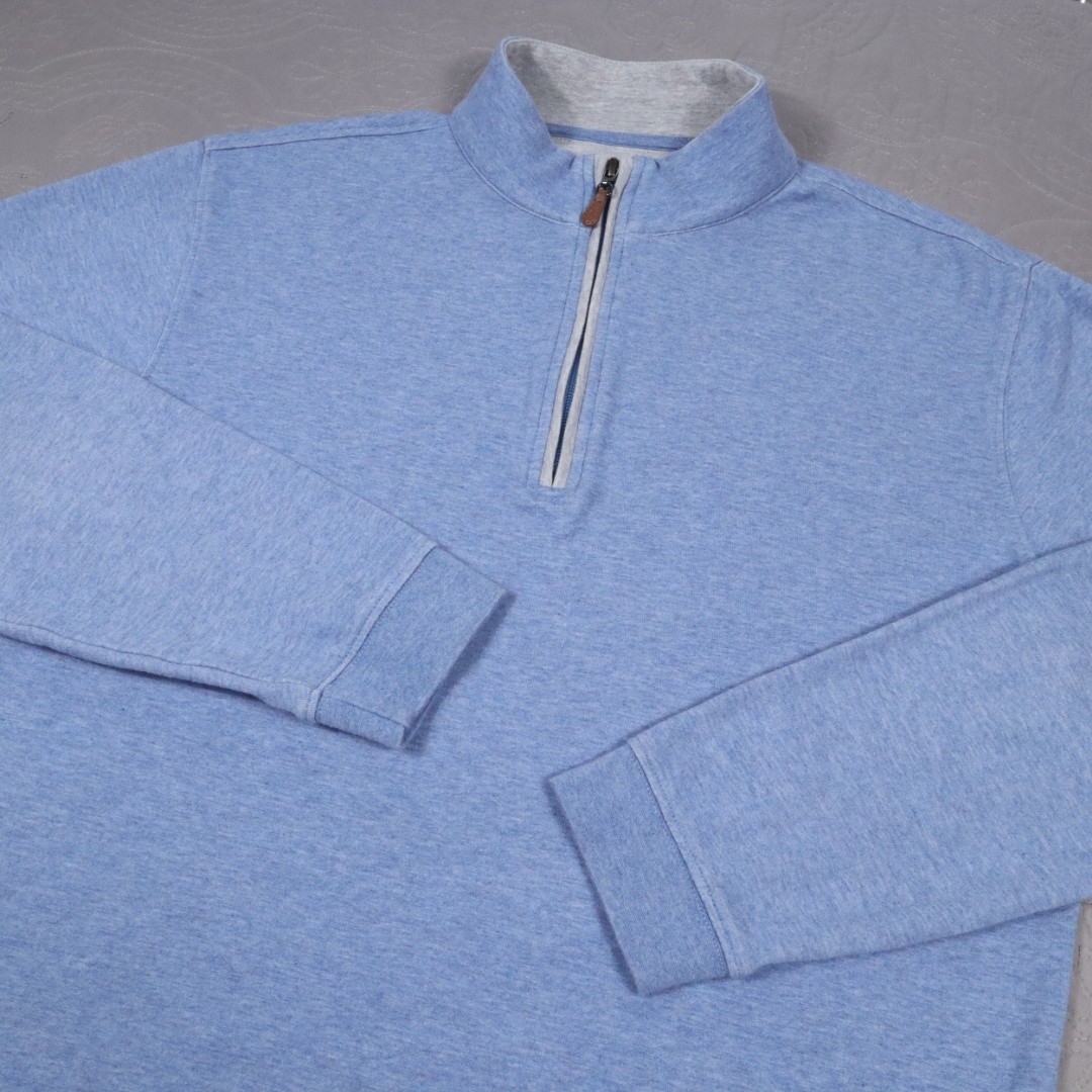 Johnnie-O 1/4 Zip Pullover Mens Medium Blue Long Sleeve Knit Casual Cotton Blend