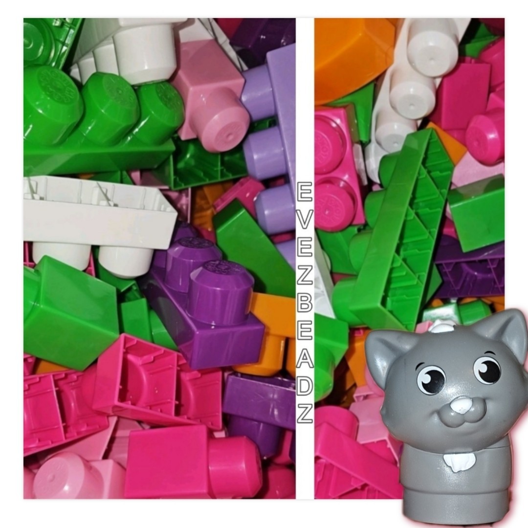 EvezBeadz Fisher Price Mega Bloks 195 PIECES Lot Blocks STEM Cat Building Toys 