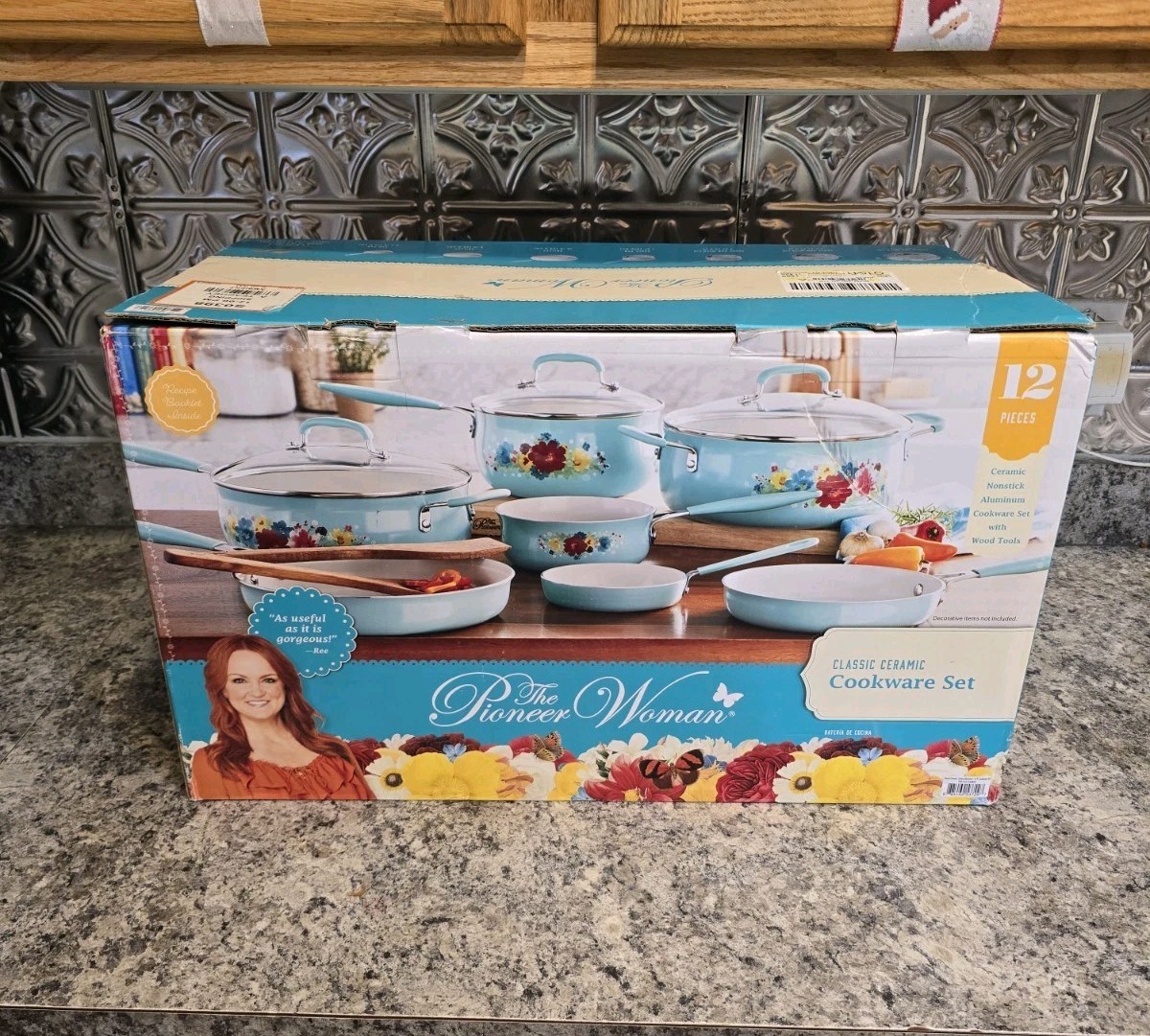 New The Pioneer Woman Nonstick 12 Piece Ceramic Cookware Set Breezy Blossom