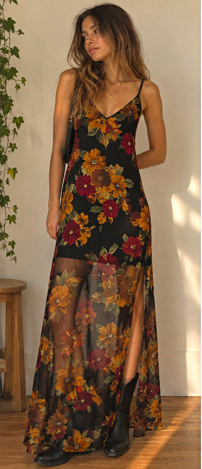 Floral Women\'s Maxi Dress Sm With Velevet