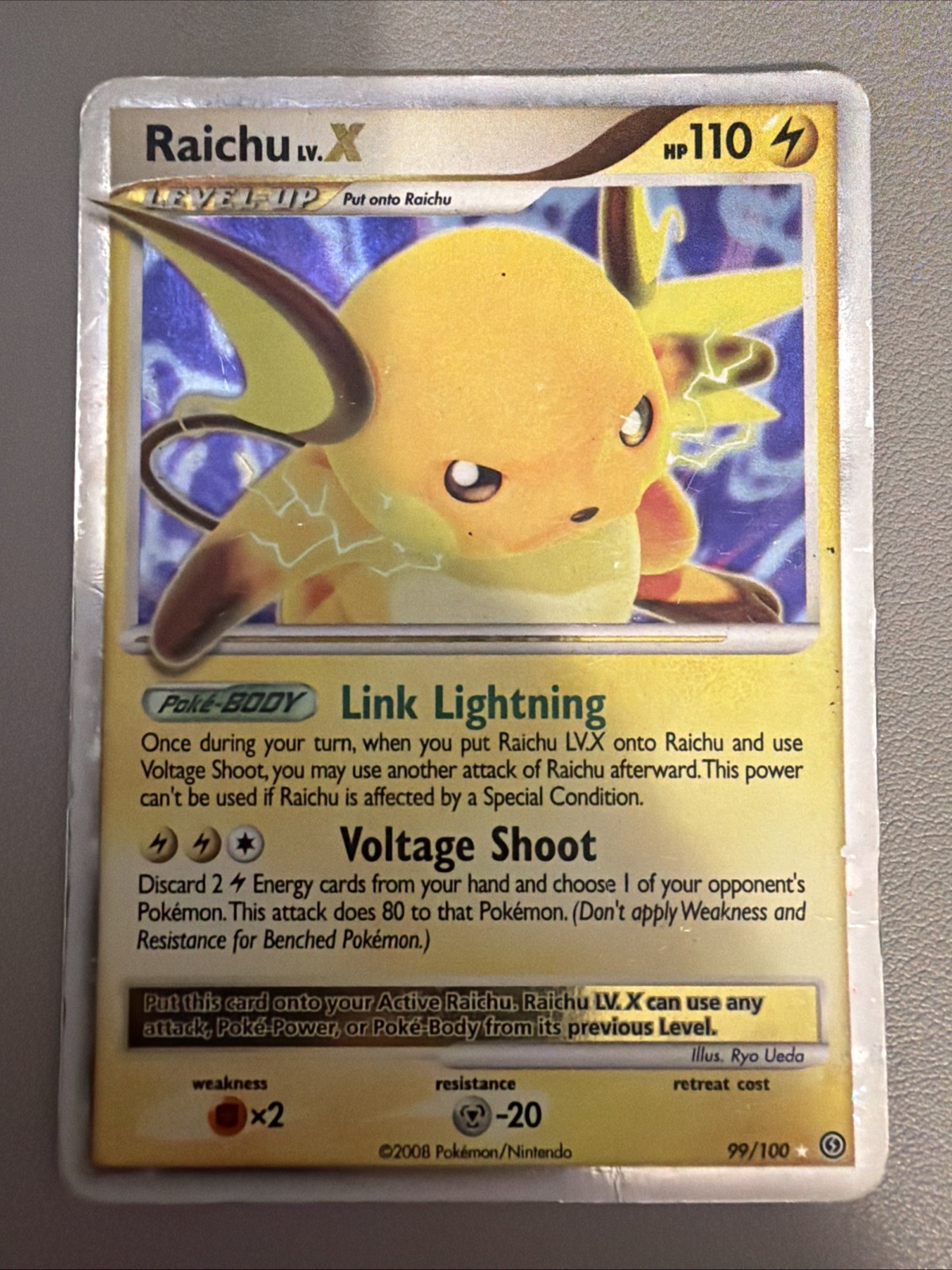 Pokémon Raichu LV.X 99/100 Stormfront Ultra Rare Holo English 2008 Card Pokémon Raichu LV.X 99/100 Stormfront Ultra Rare Holo English 2008 Card