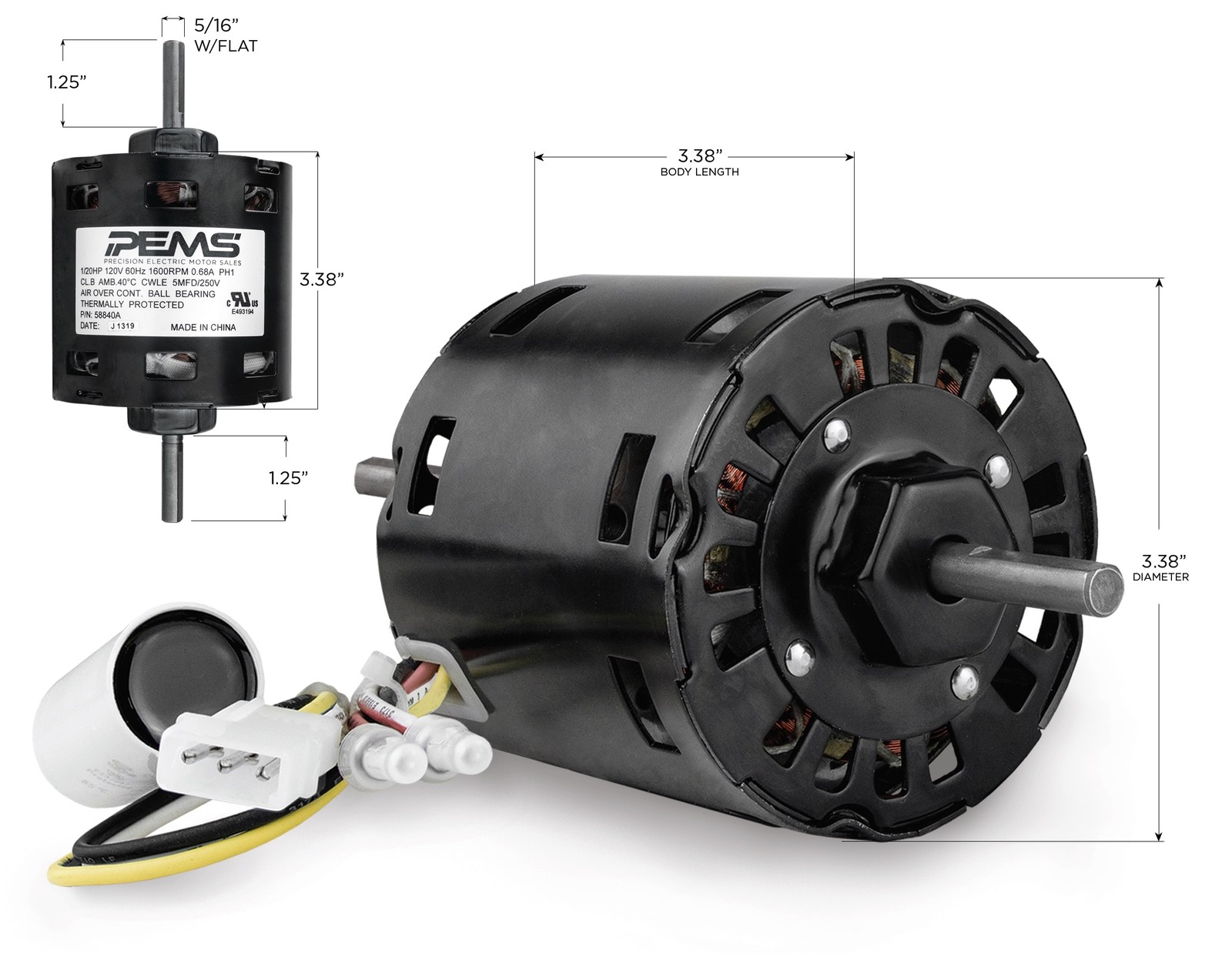 PEMS 58840A Motor 1/20 HP 120V Rolled Steel 1600 RPM Resilient Ring PEMS 58840A Motor 1/20 HP 120V Rolled Steel 1600 RPM Resilient Ring