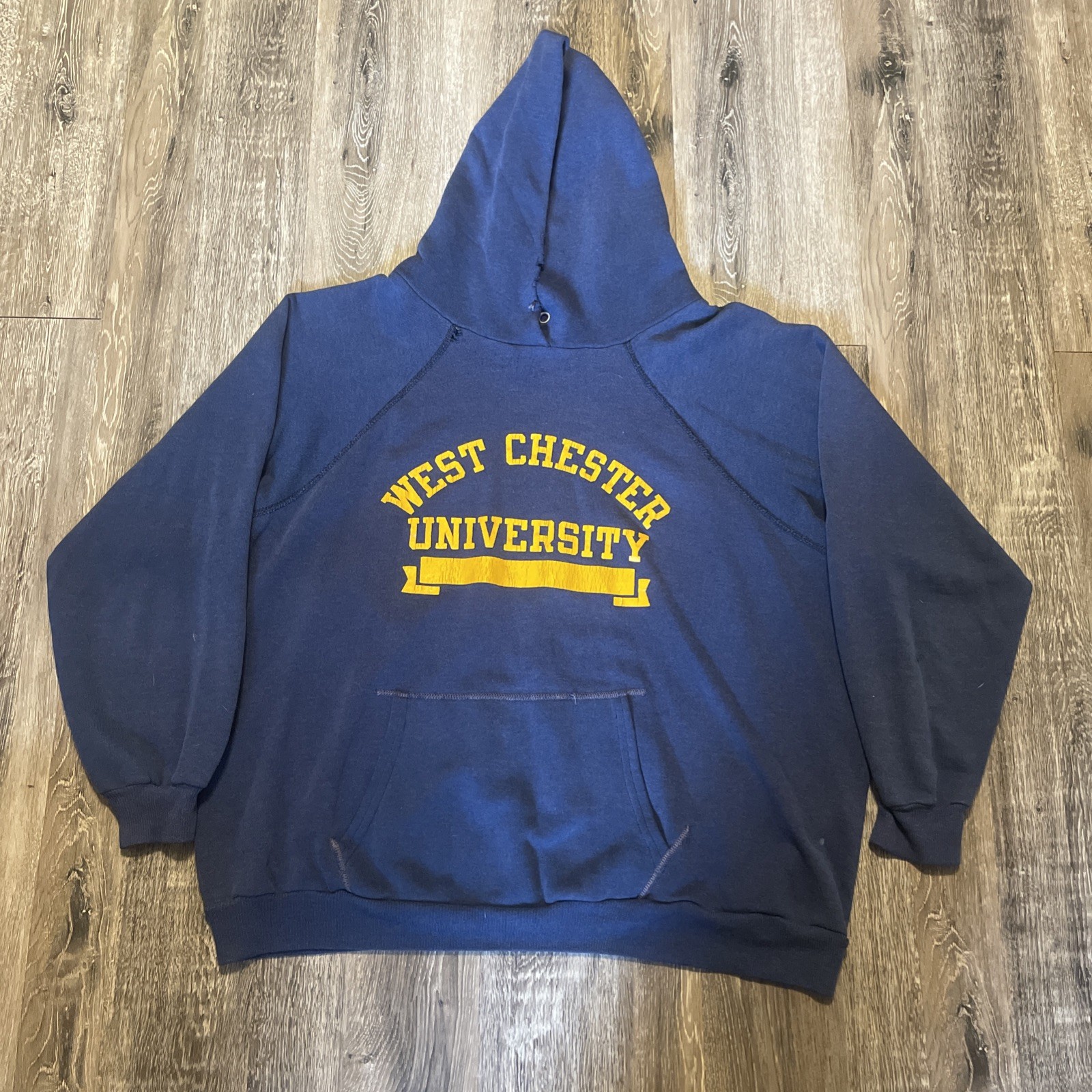 Vintage 1980s Champion Faded Navy Blue Westchester University Hoodie Size XL