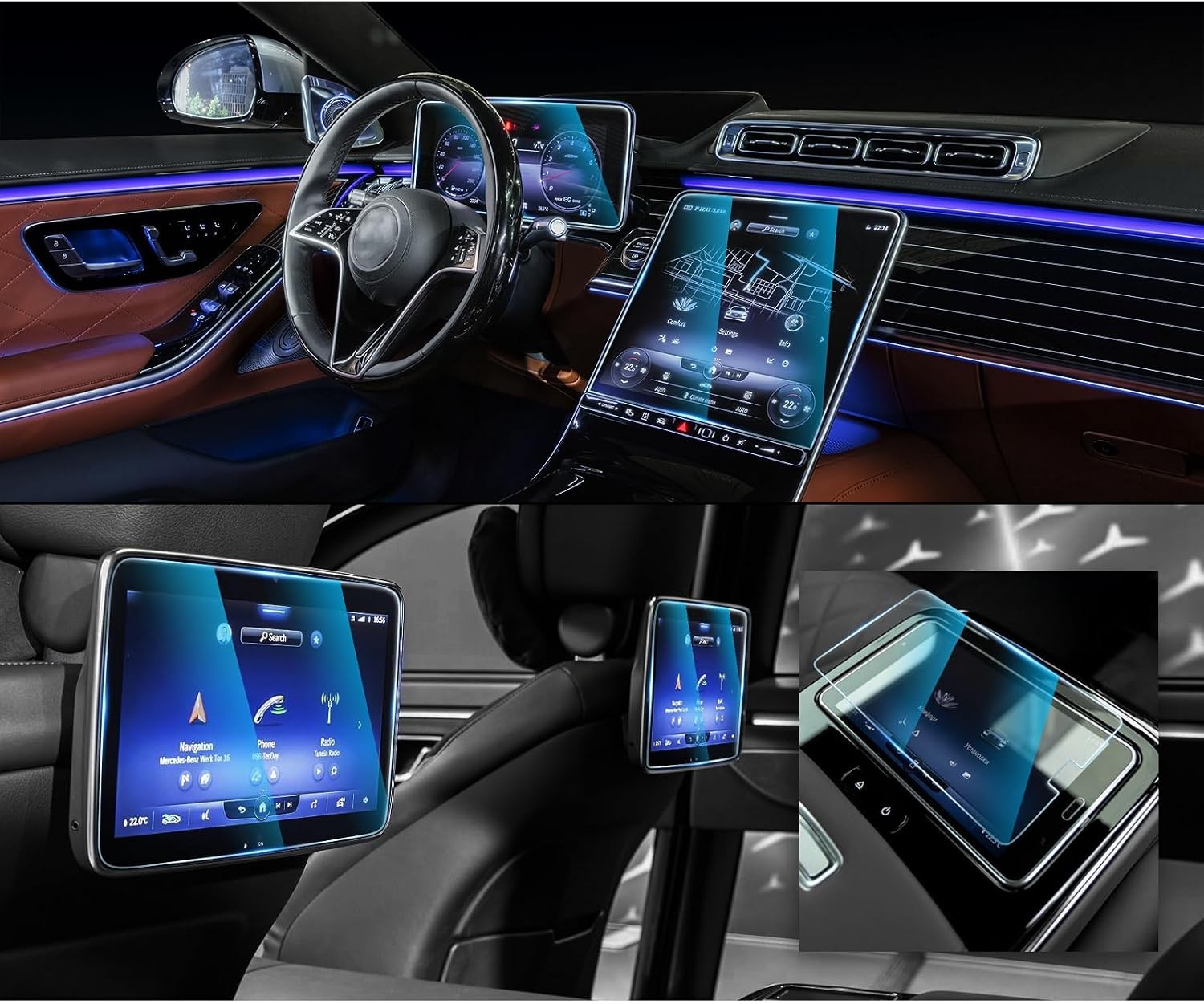 5Pcs Tempered Glass Screen Protector for 2021-2026 Mercedes-Benz S Class W233