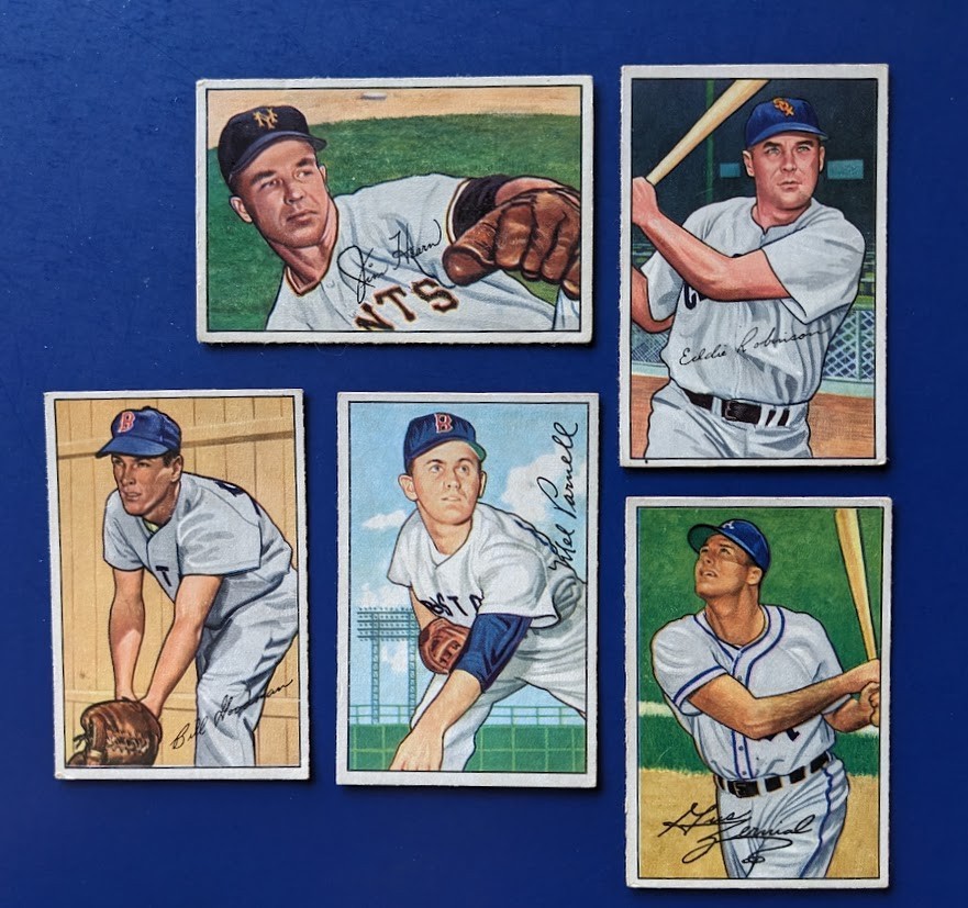 1952 Bowman - 5 Card Lot ~ CREASE FREE - Eddie Robinson/Parnell/Zernial/Hearn+ 1952 Bowman - 5 Card Lot ~ CREASE FREE - Eddie Robinson/Parnell/Zernial/Hearn+
