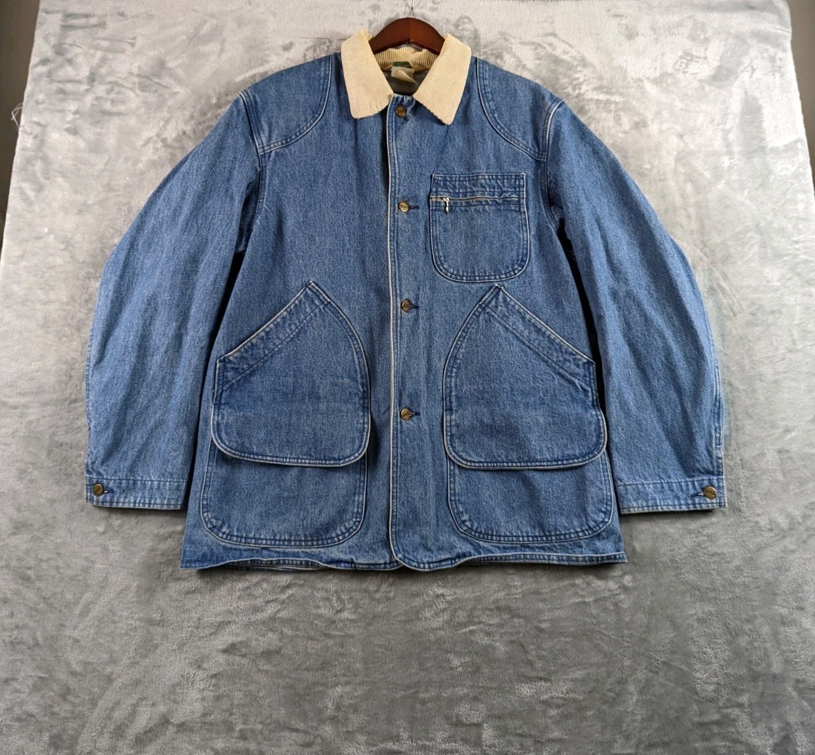 VTG LL Bean Coat Mens Large Blue Denim Chore Barn Corduroy Collar 90s USA READ VTG LL Bean Coat Mens Large Blue Denim Chore Barn Corduroy Collar 90s USA READ