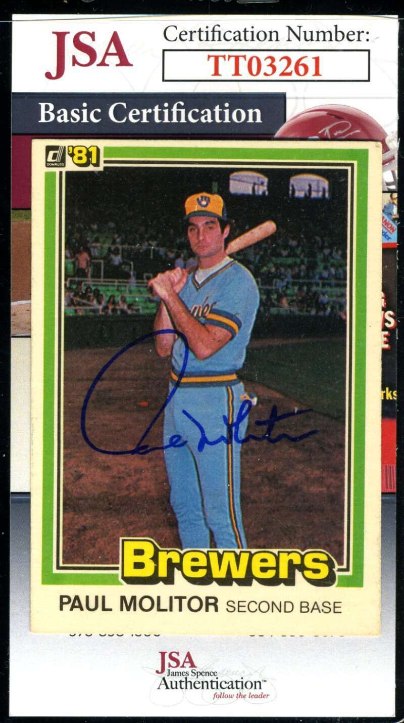 Paul Molitor JSA Coa Autograph 1981 Donruss Signed