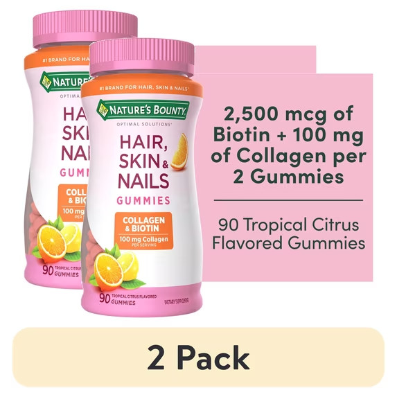 (2 PACK)Nature\'s Bounty Hair Skin and Nails, Collagen and Biotin, Gummies, 90 Ct (2 PACK)Nature\'s Bounty Hair Skin and Nails, Collagen and Biotin, Gummies, 90 Ct