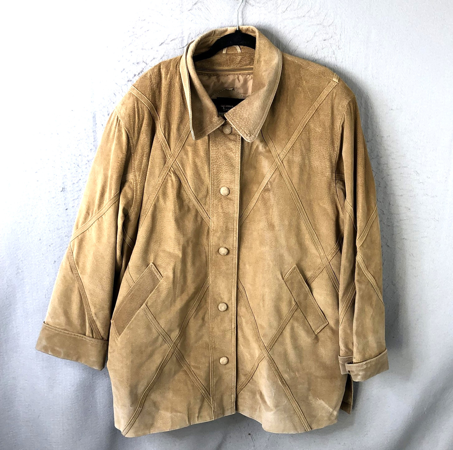Dennis Basso Coat Womens 2X Beige Leather Snap Front Western Ranch Rodeo