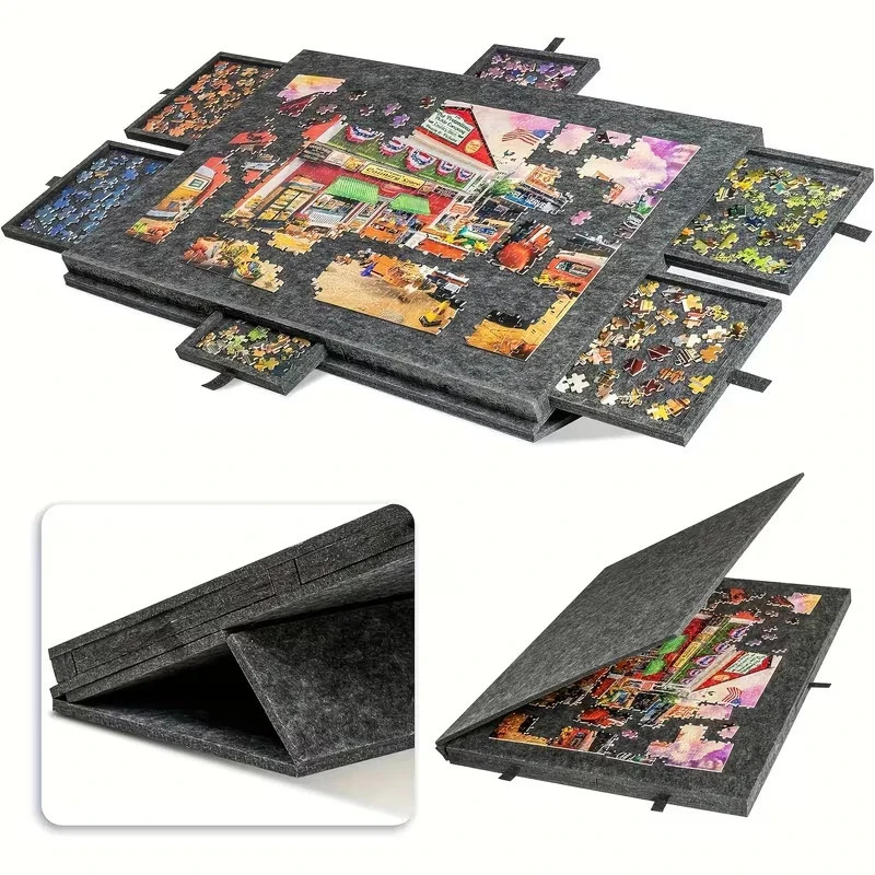 1000 Piece Tilting Puzzle Board 6 Drawers Felt Jigsaw Table with Cover