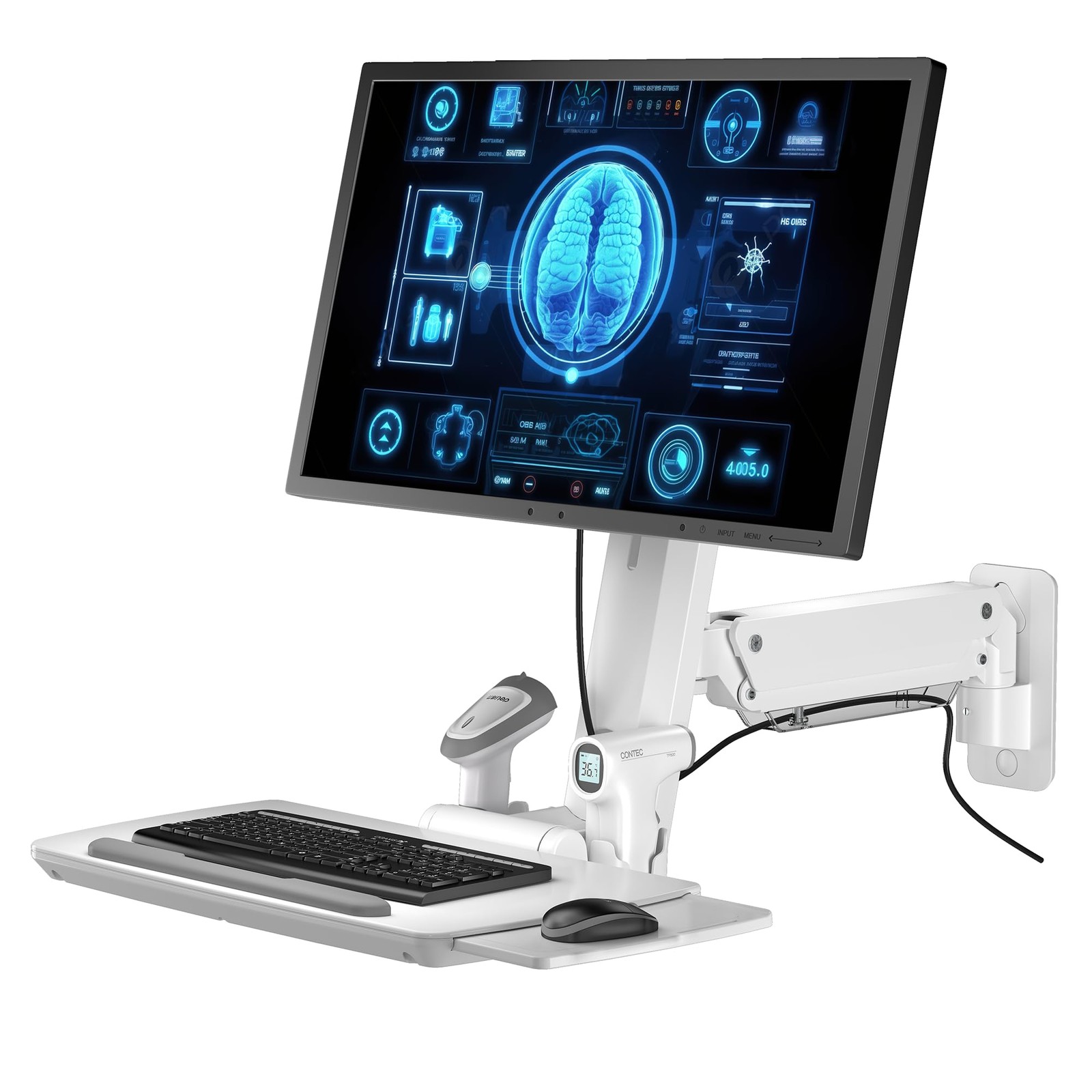 MED02 Wall Mount Workstation with Folding Keyboard & Adjustable Design for 17\