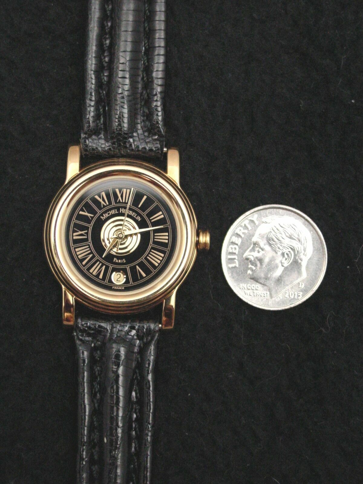 Michel Herbelin Lady\'s Watch Gold Leather ETA Swiss 7 Jewel NOS 1980s France