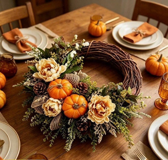 Fall, Thanksgiving Wreaths Decor, Pumpkin Leaves Floral Lovely Doll, Thanksgivin